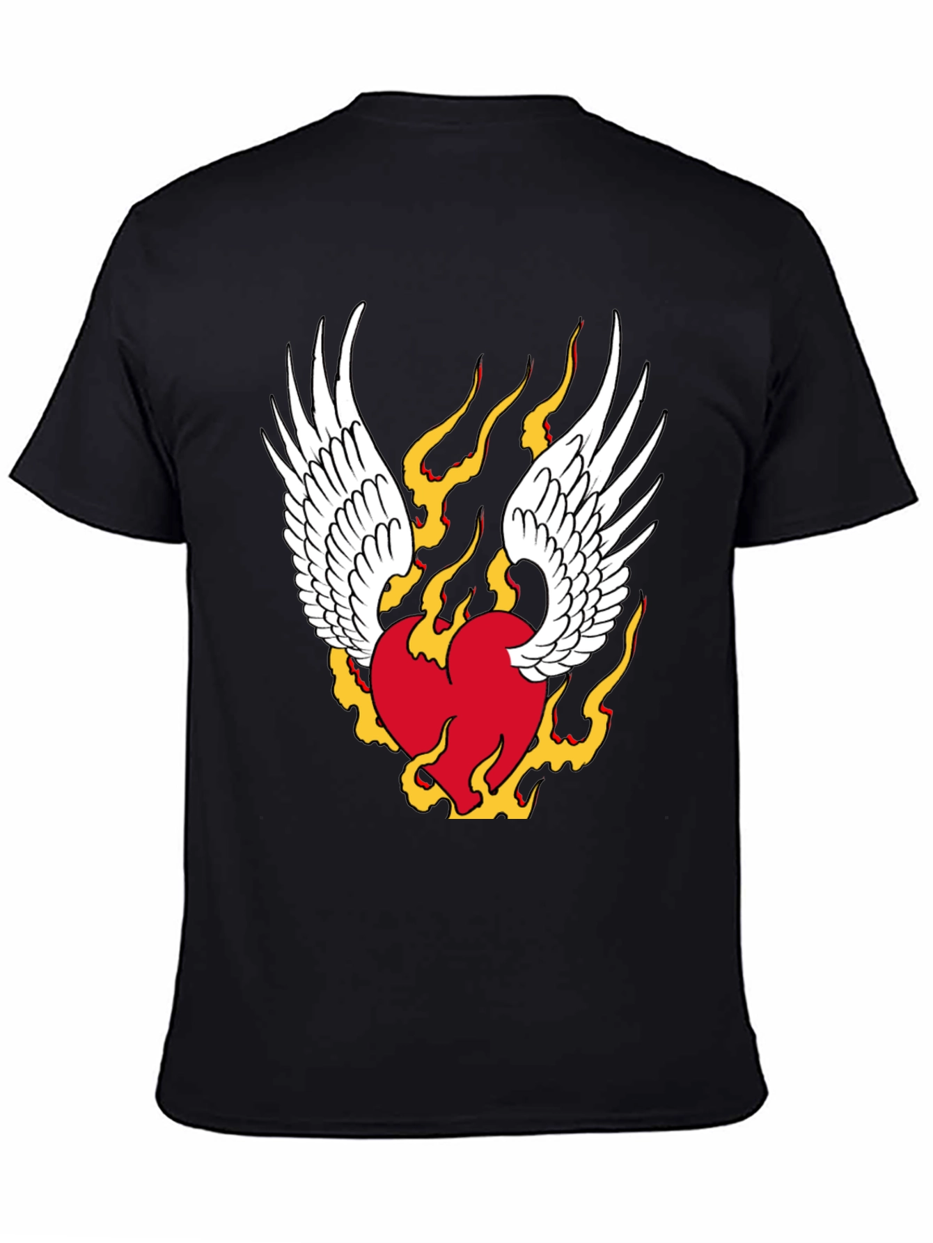 Winged Flaming Heart Graphic Tee - Stylish Black Shirt