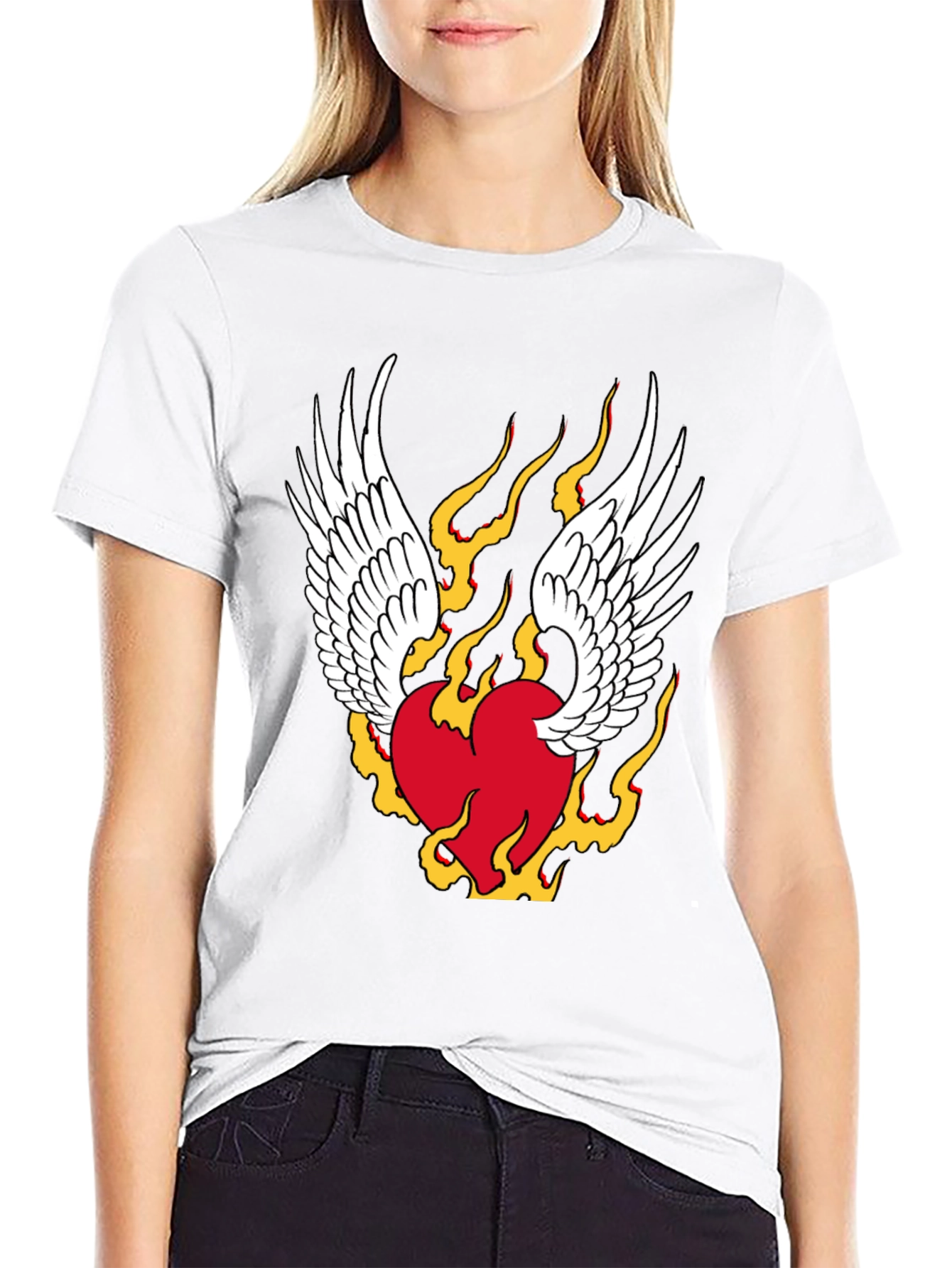 Winged Flaming Heart Graphic Tee - Stylish Black Shirt