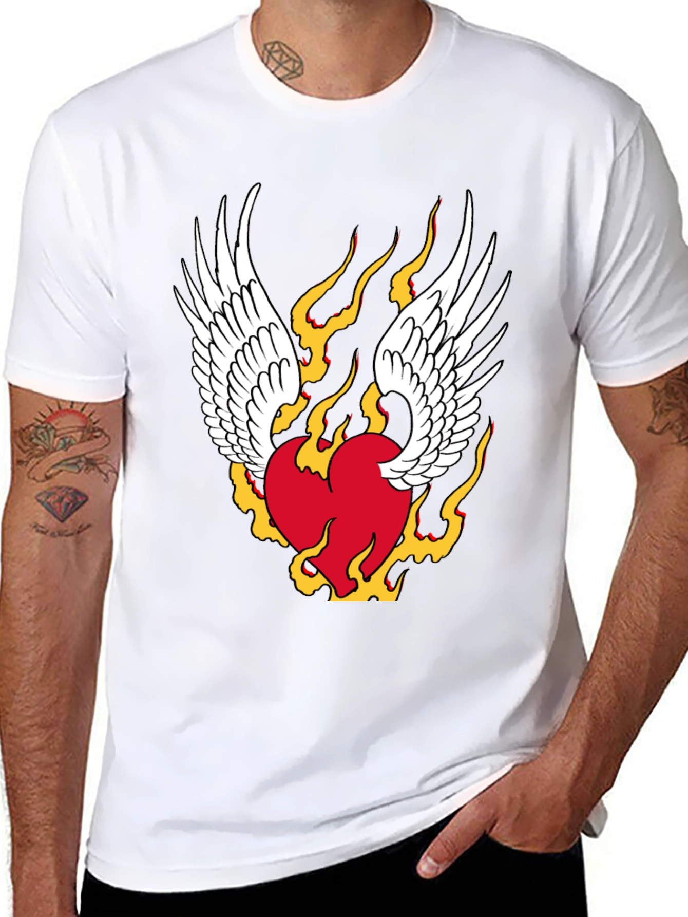 Winged Flaming Heart Graphic Tee - Stylish Black Shirt