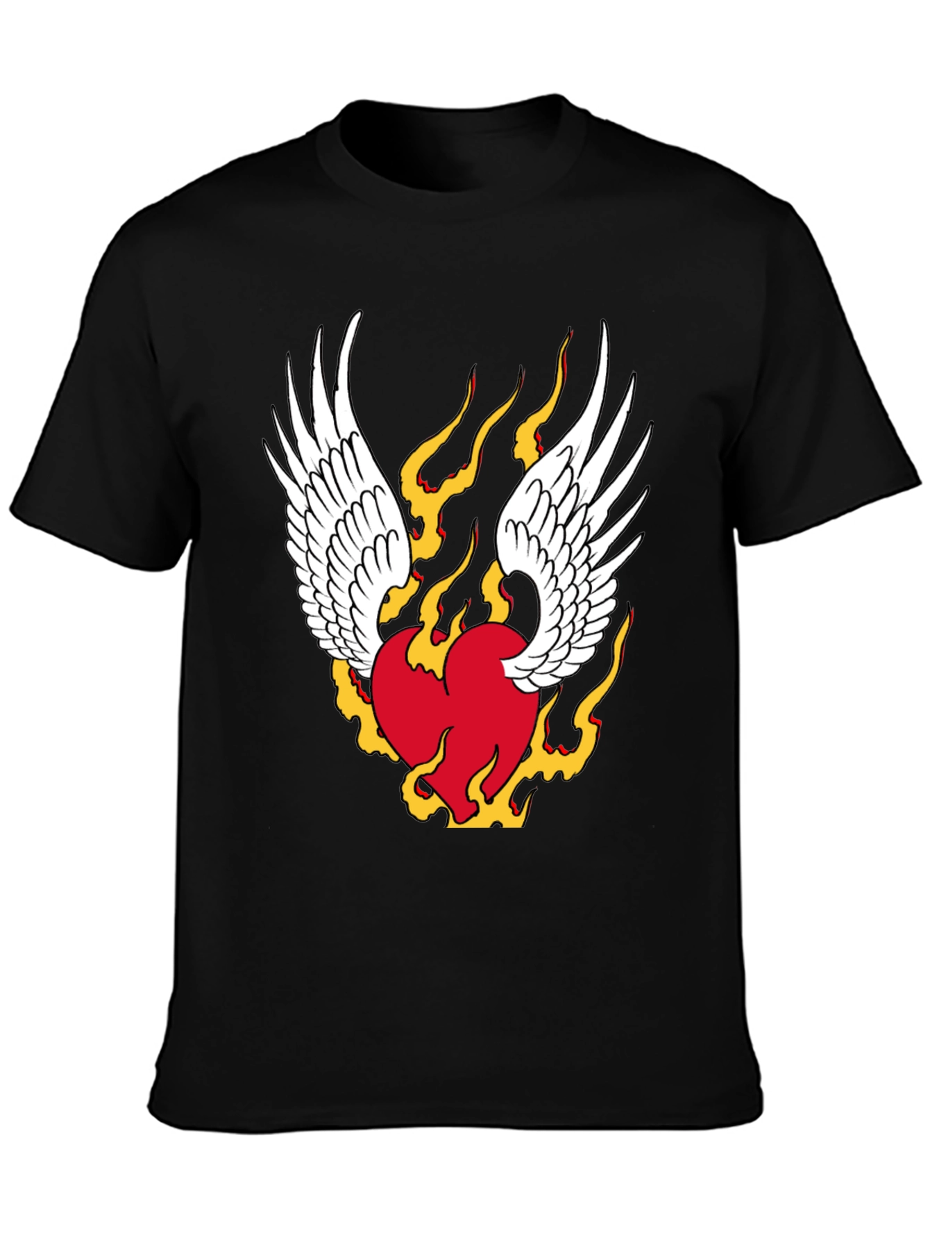 Winged Flaming Heart Graphic Tee - Stylish Black Shirt