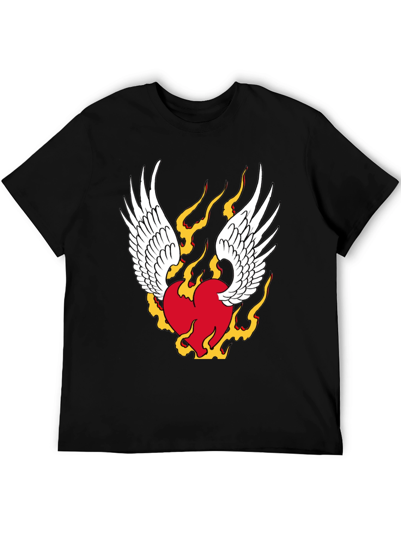 Winged Flaming Heart Graphic Tee - Stylish Black Shirt