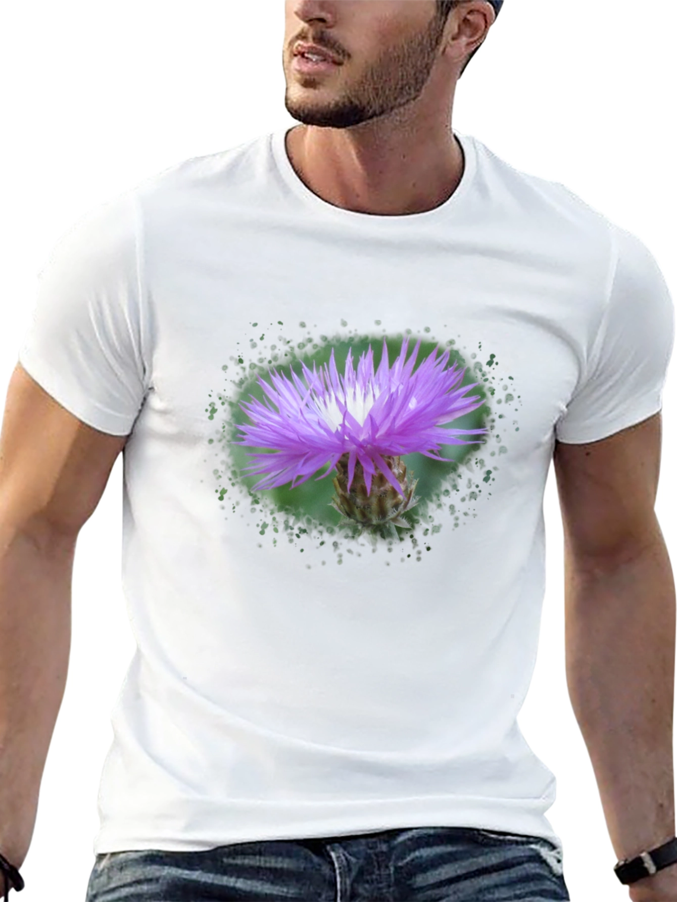 Floral Print Tee - Purple Thistle Graphic T-Shirt