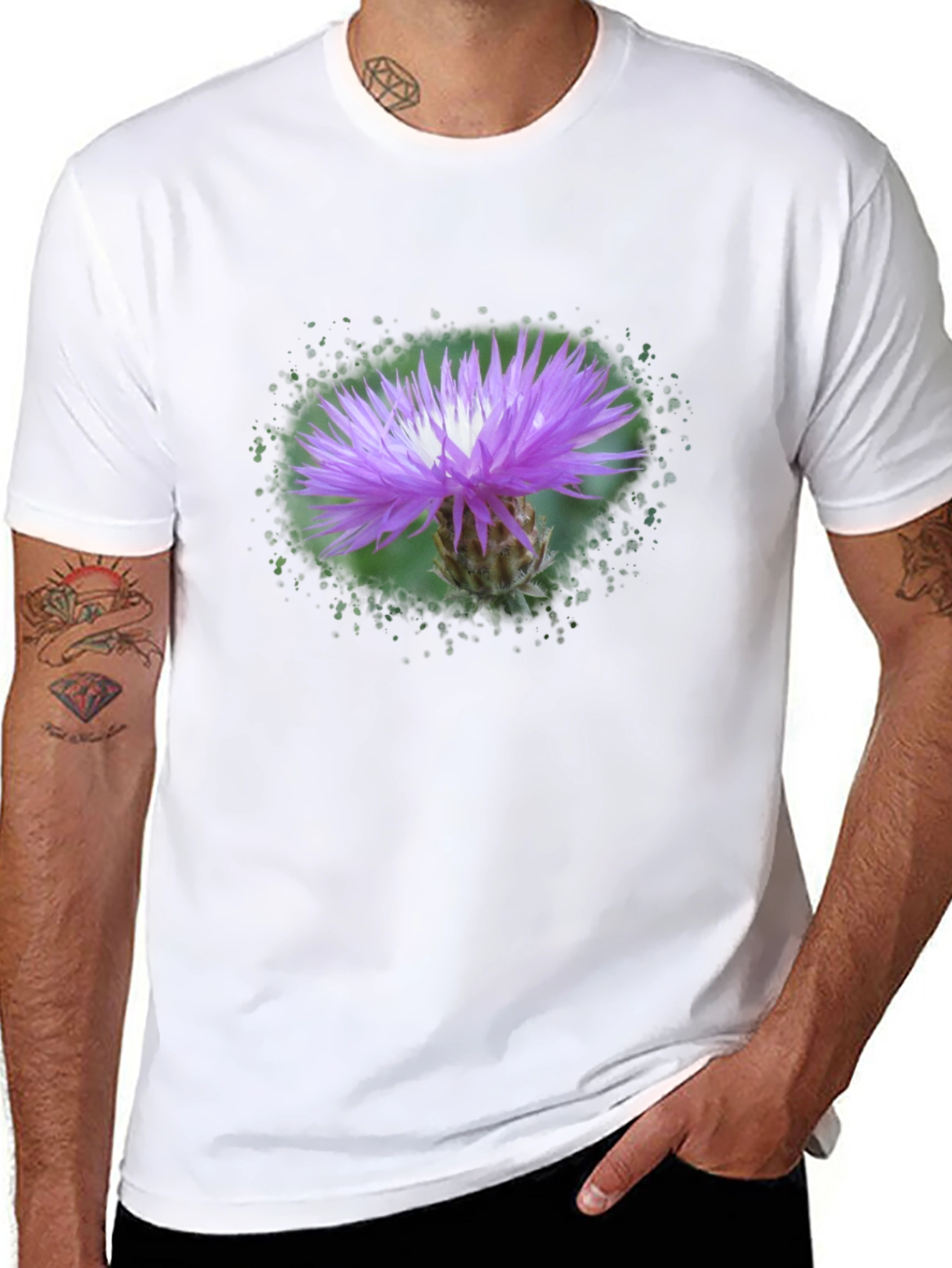 Floral Print Tee - Purple Thistle Graphic T-Shirt