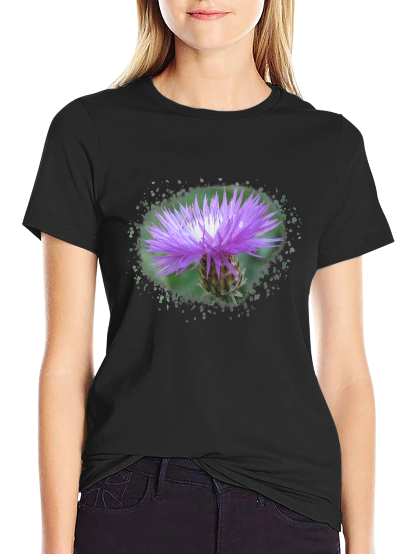 Floral Print Tee - Purple Thistle Graphic T-Shirt