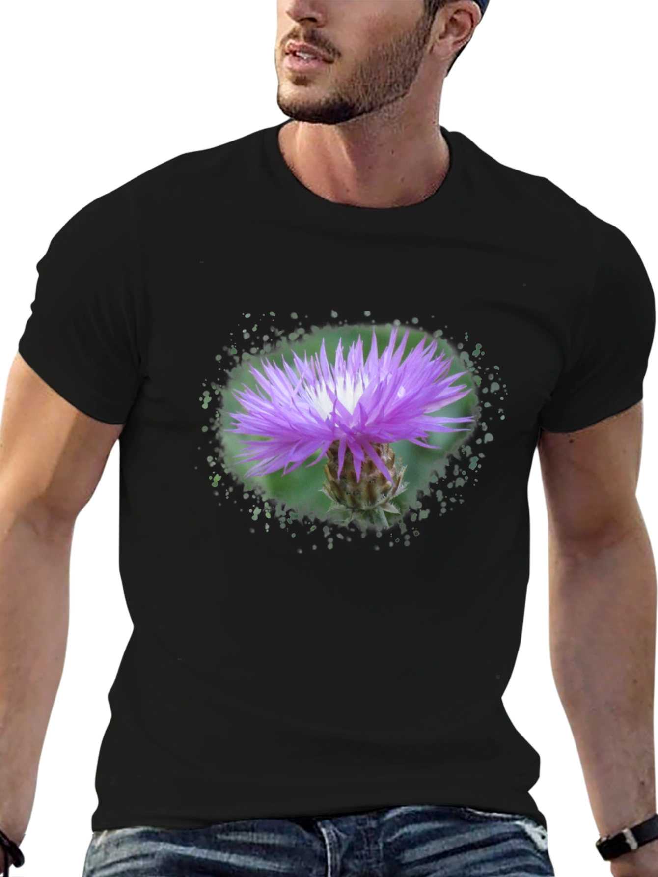 Floral Print Tee - Purple Thistle Graphic T-Shirt