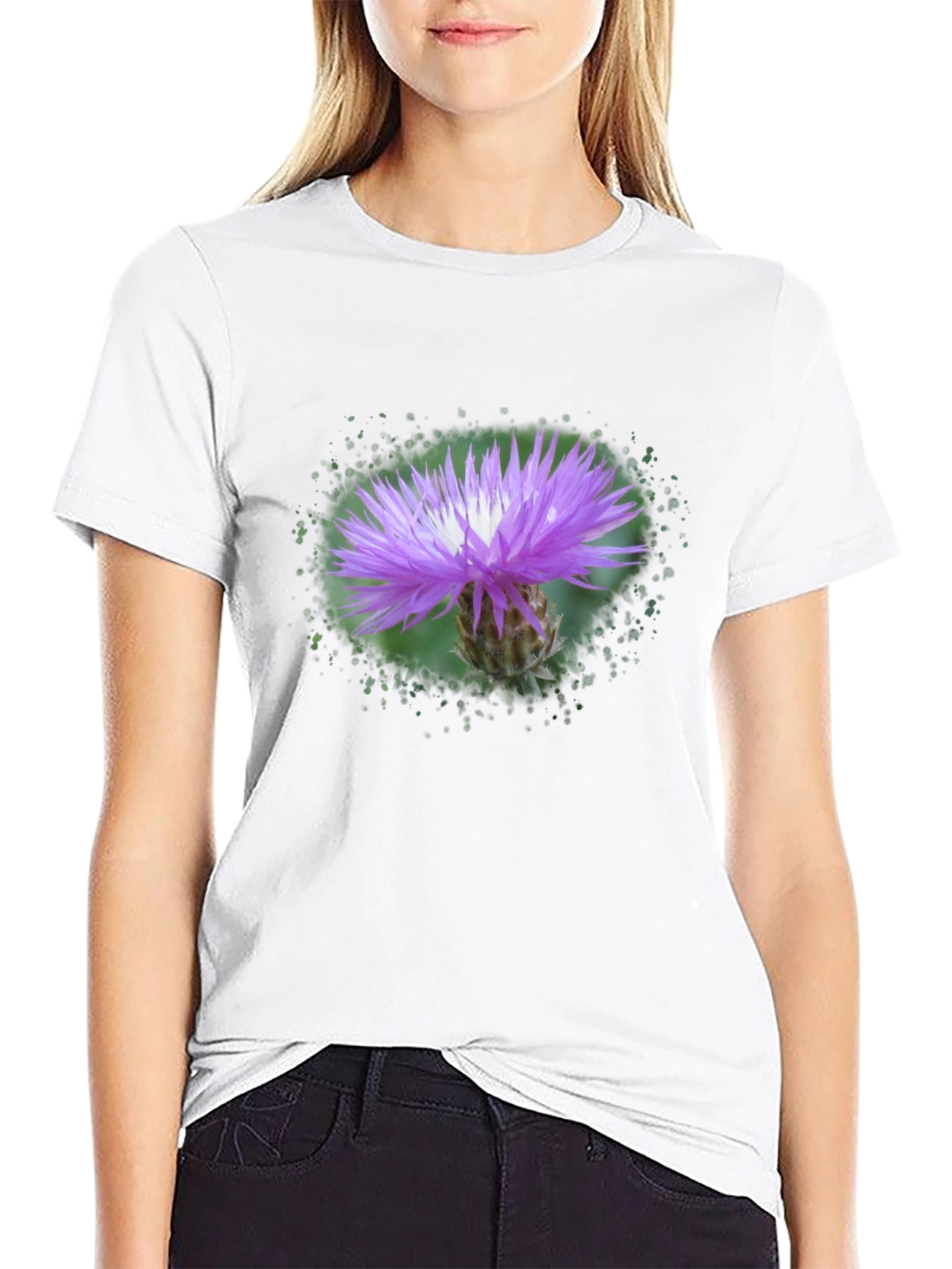 Floral Print Tee - Purple Thistle Graphic T-Shirt