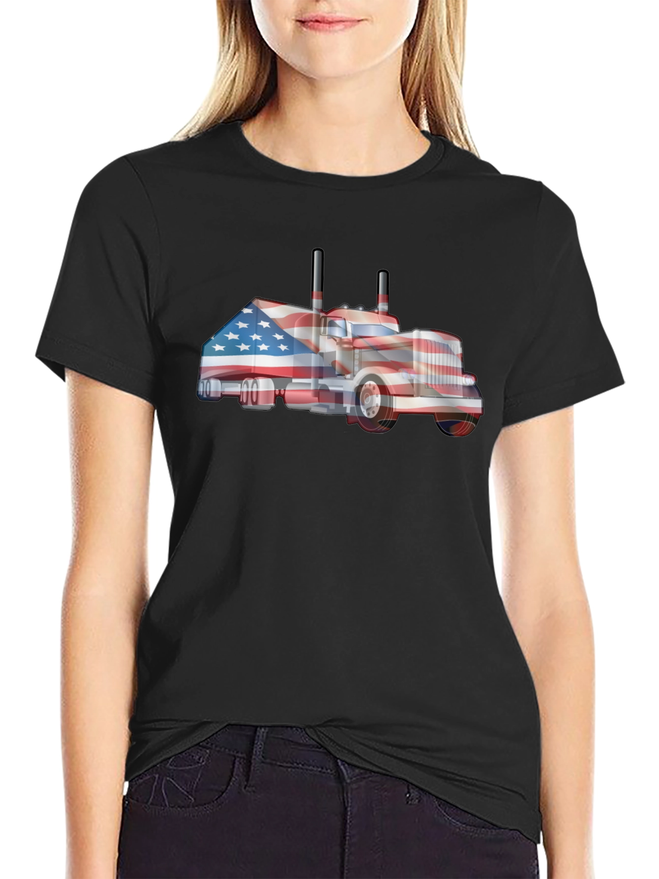 American Flag Truck Graphic Tee - Patriotic Style