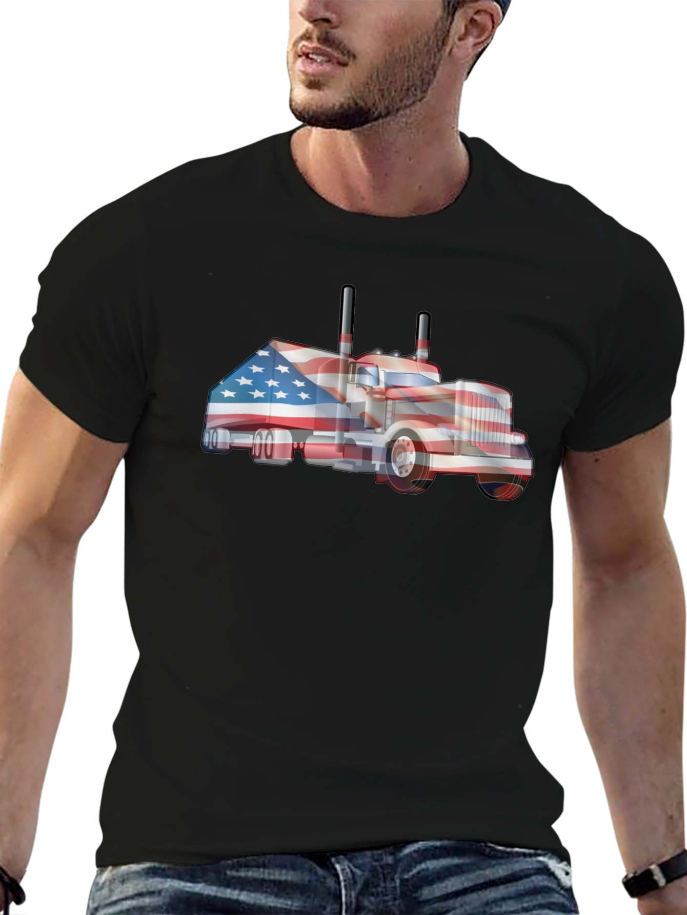 American Flag Truck Graphic Tee - Patriotic Style