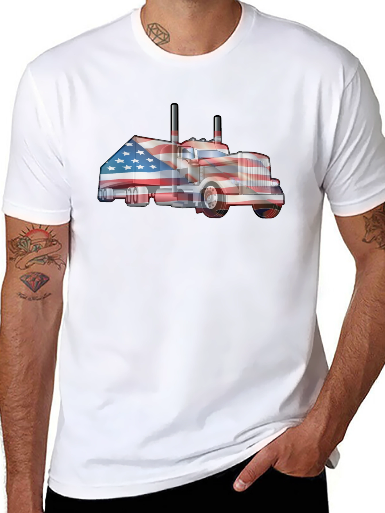 American Flag Truck Graphic Tee - Patriotic Style