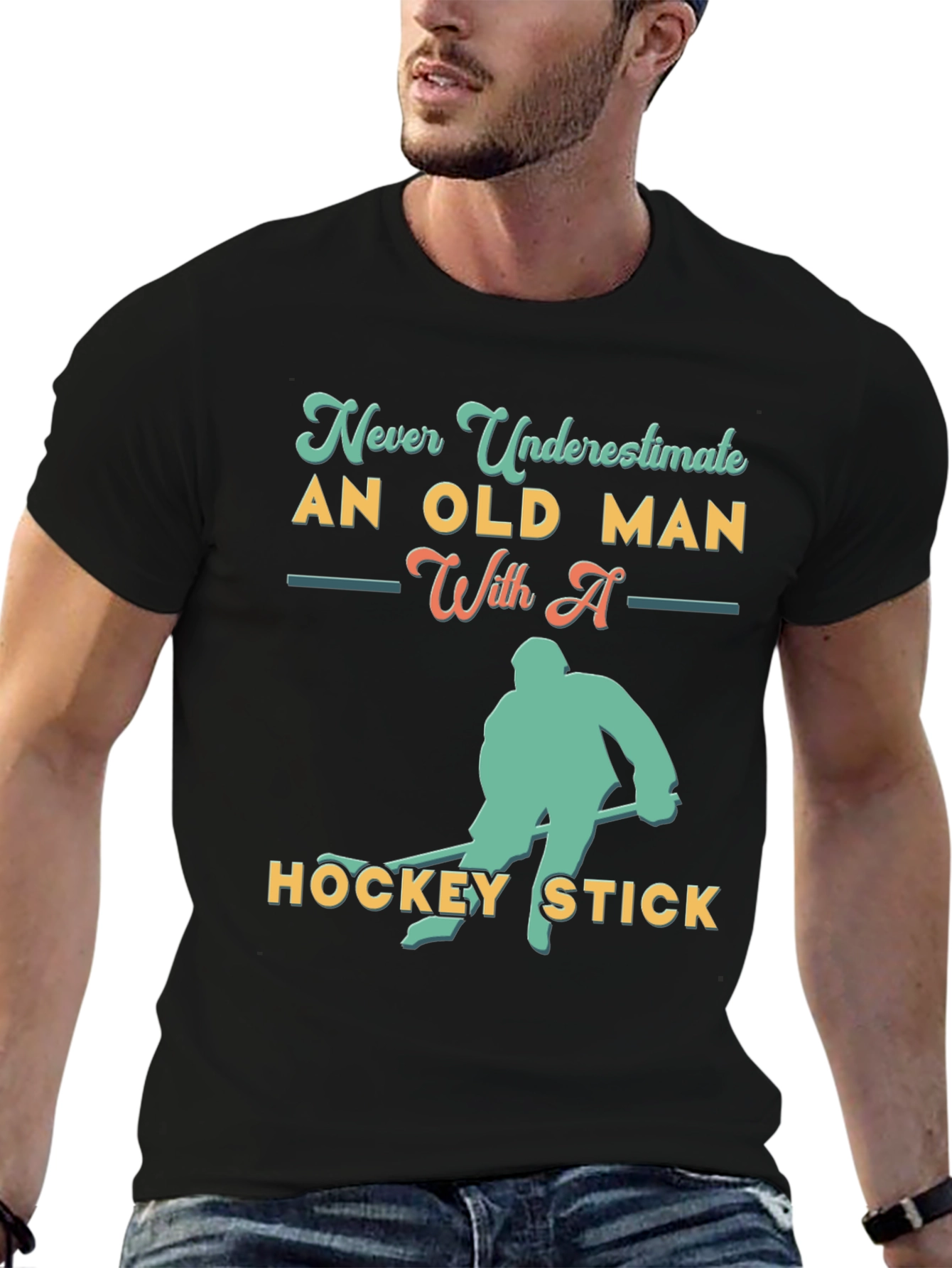 Never Underestimate Old Man Hockey T-Shirt