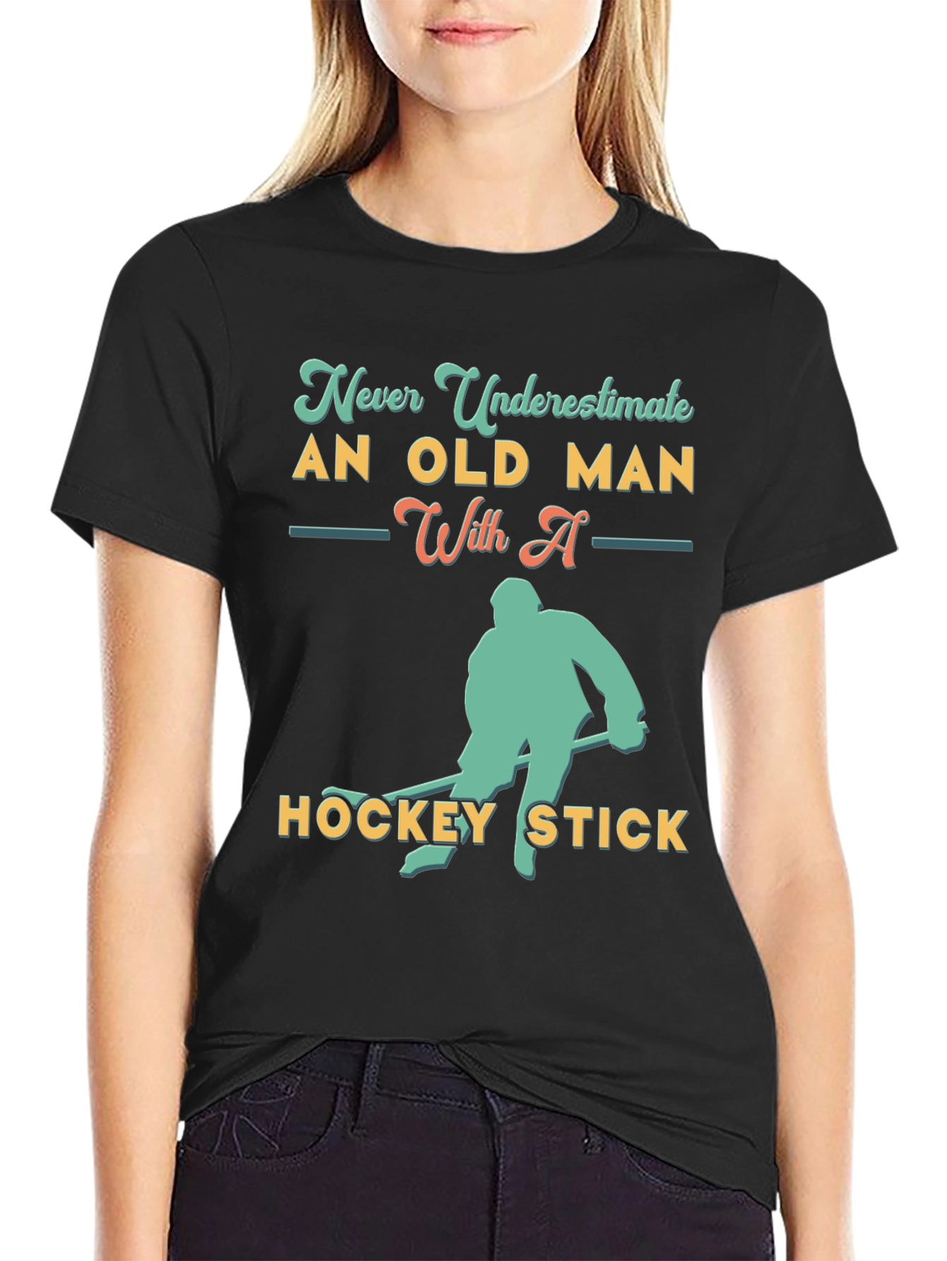Never Underestimate Old Man Hockey T-Shirt