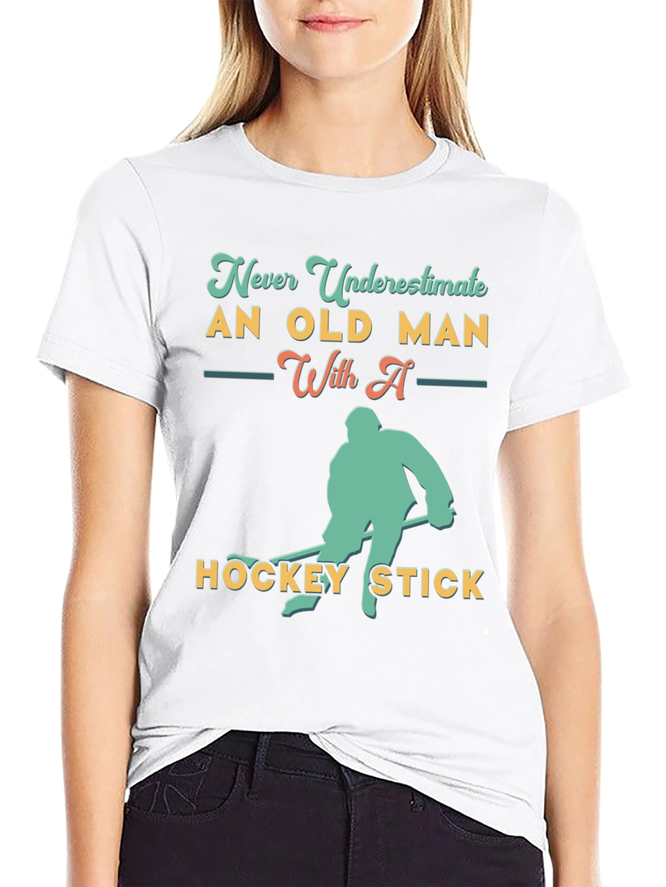 Never Underestimate Old Man Hockey T-Shirt