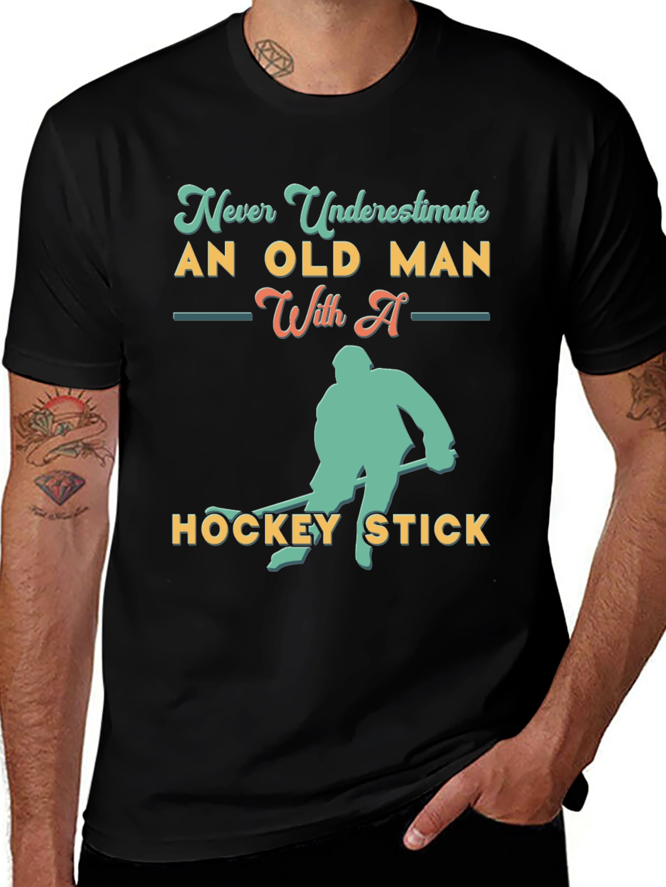 Never Underestimate Old Man Hockey T-Shirt