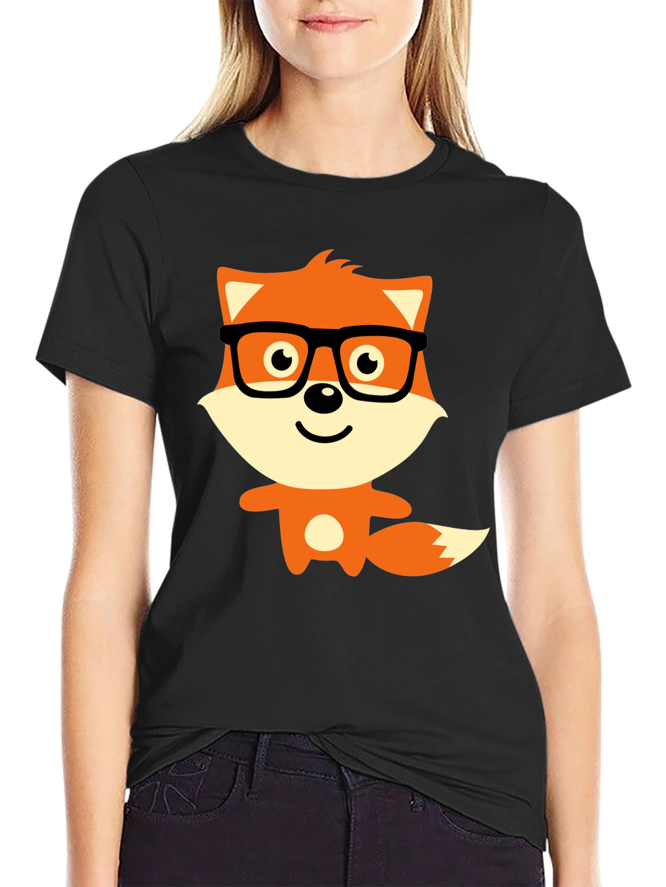 Geeky Fox Graphic Tee - Black Casual T-Shirt