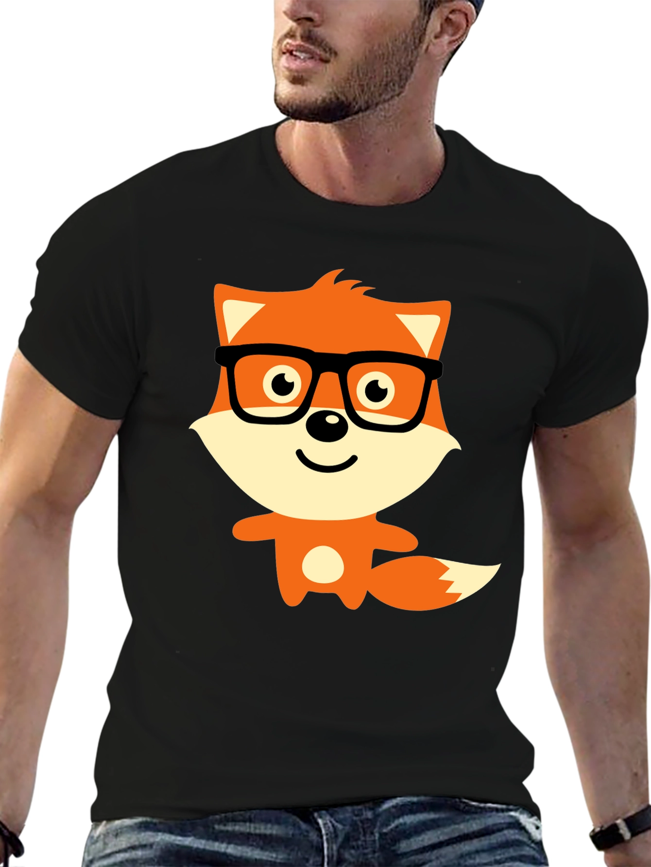 Geeky Fox Graphic Tee - Black Casual T-Shirt