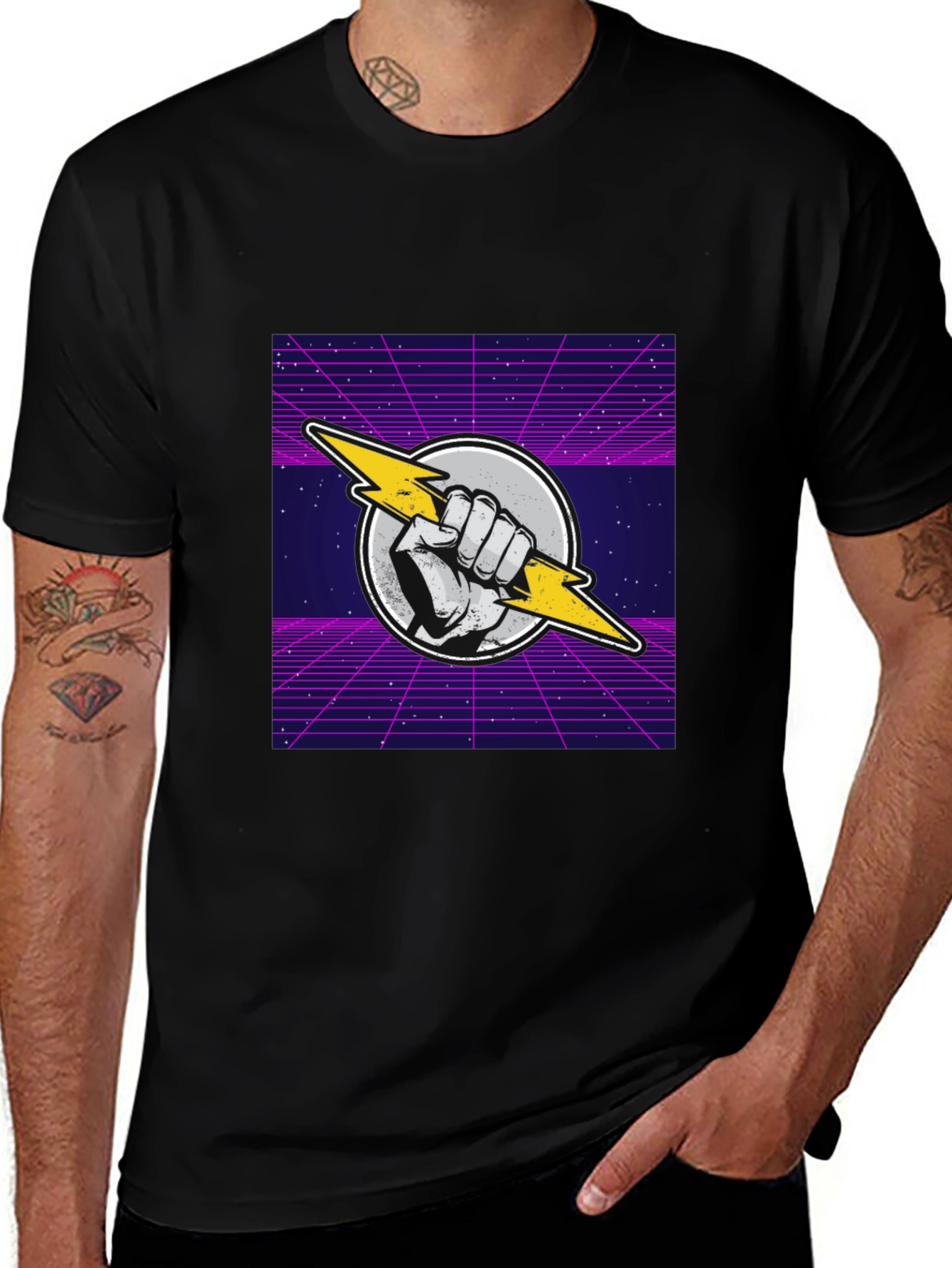 Retro Lightning Bolt Graphic T-Shirt