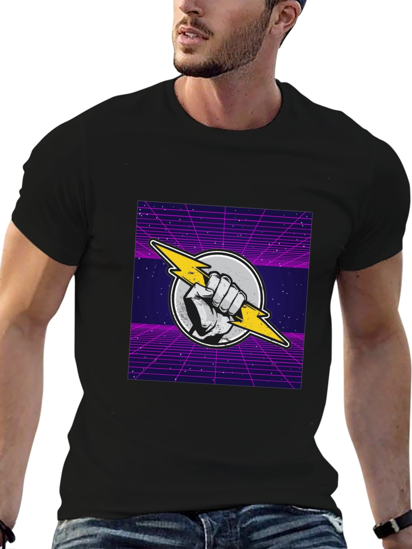 Retro Lightning Bolt Graphic T-Shirt