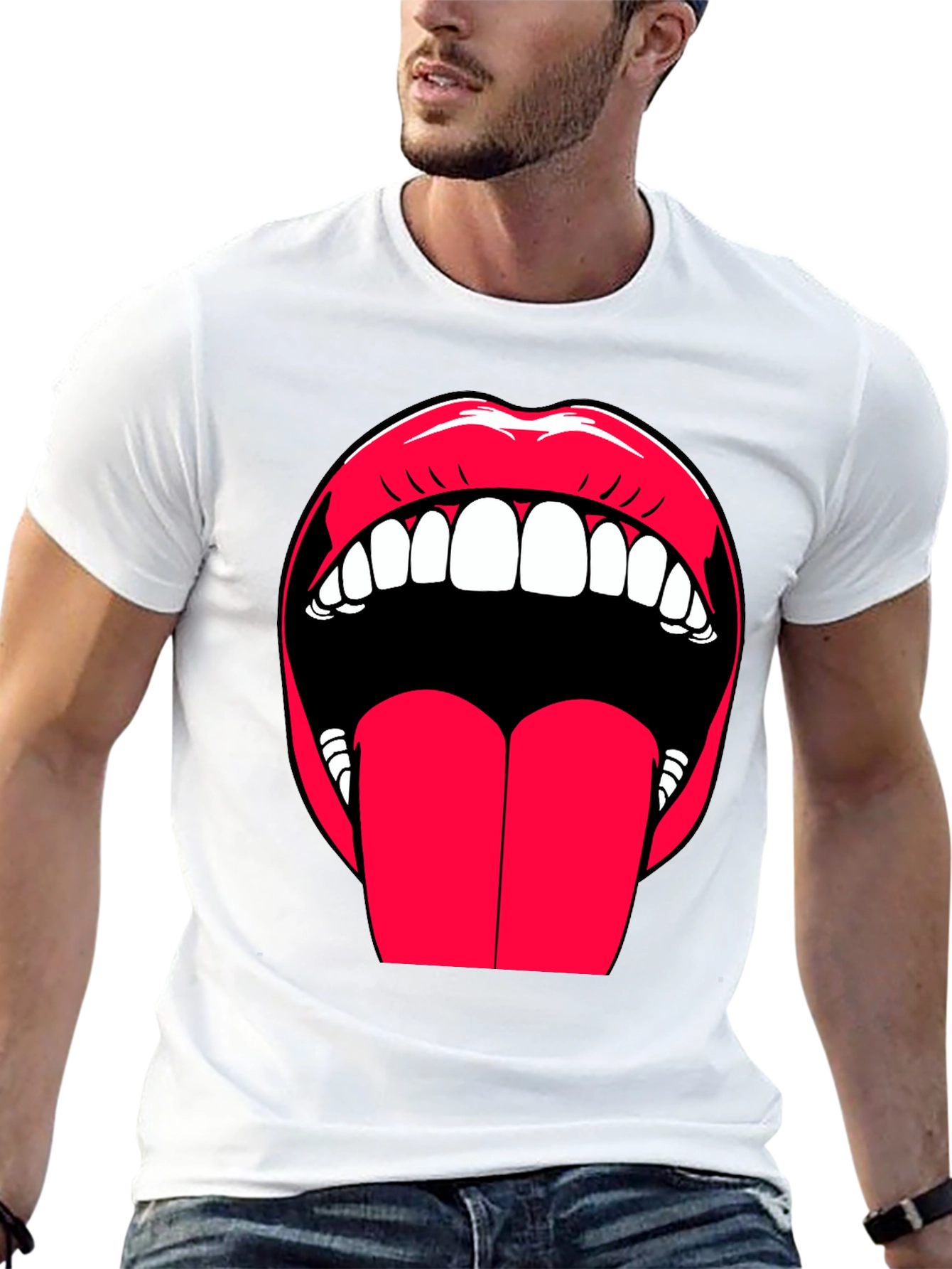 Bold Lips Graphic Tee - Expressive Black Cotton T-Shirt