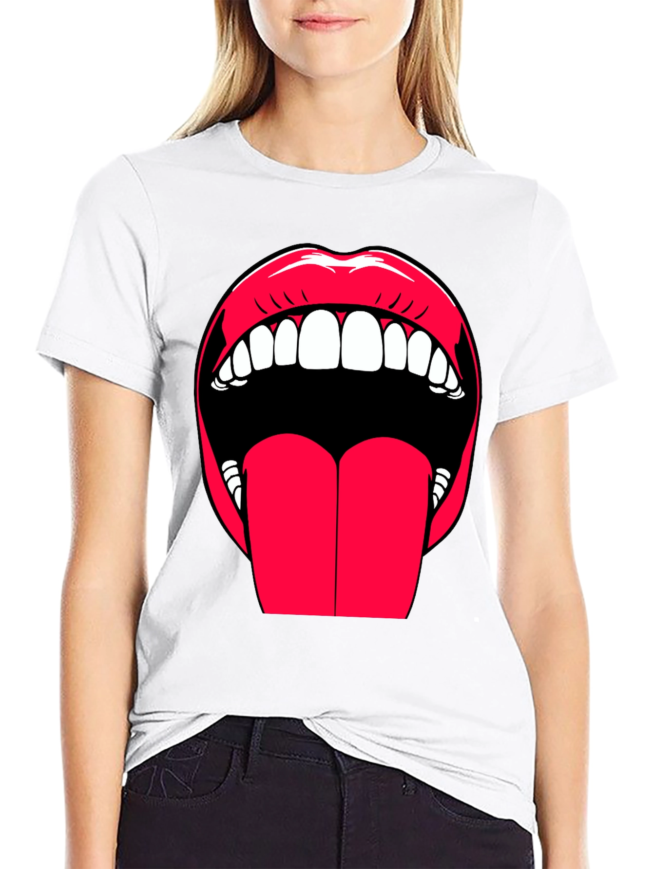 Bold Lips Graphic Tee - Expressive Black Cotton T-Shirt