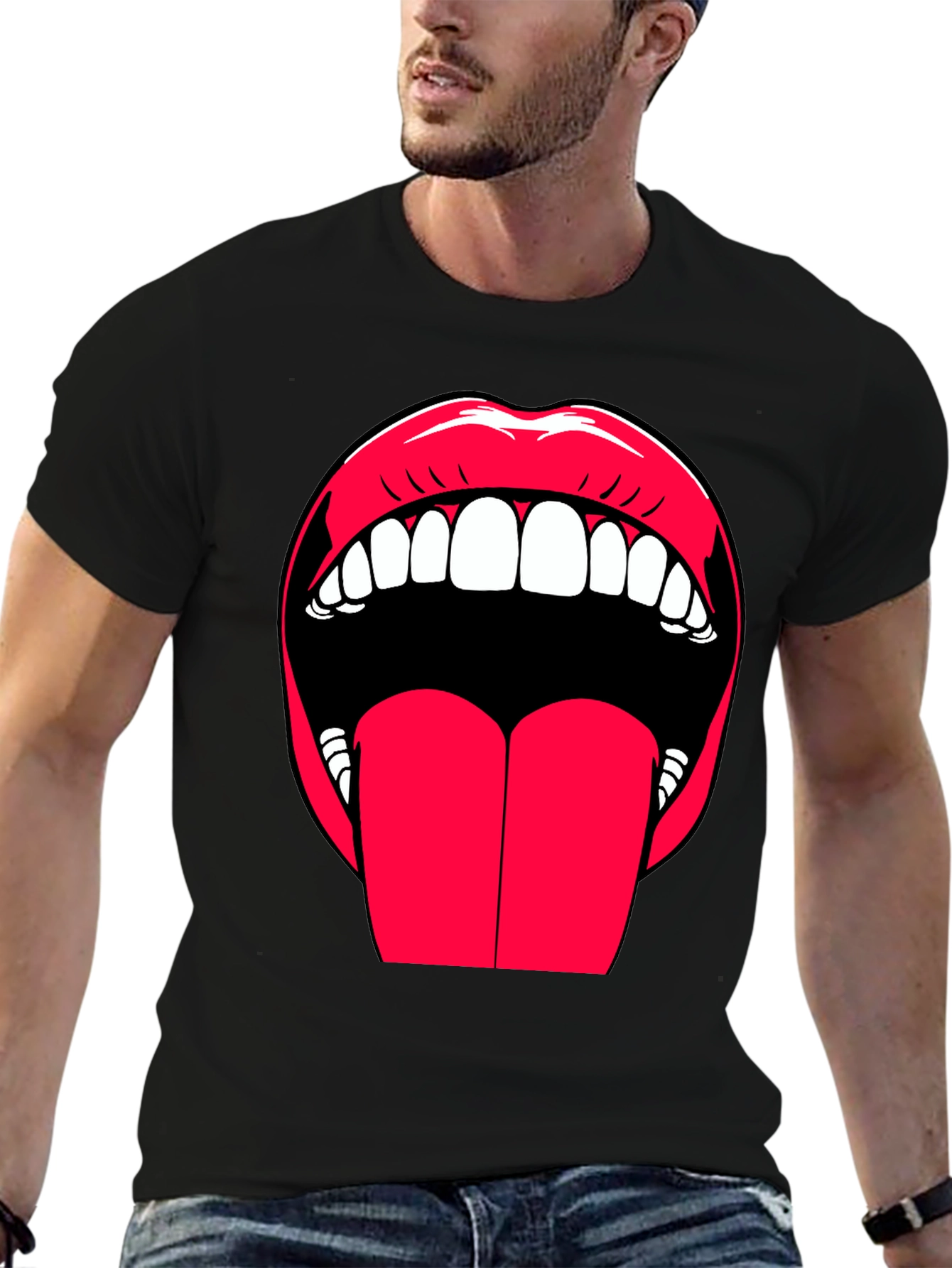 Bold Lips Graphic Tee - Expressive Black Cotton T-Shirt