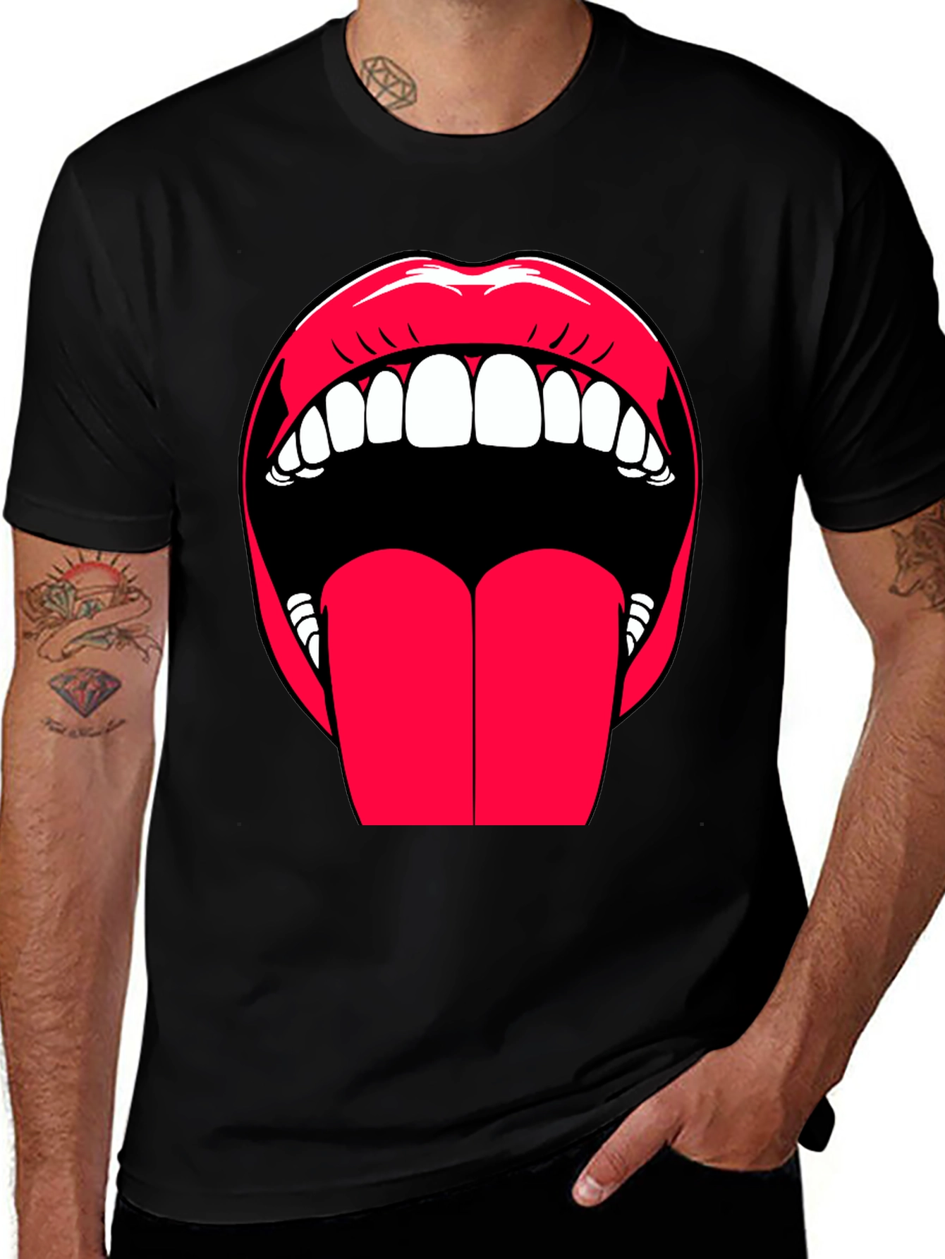 Bold Lips Graphic Tee - Expressive Black Cotton T-Shirt