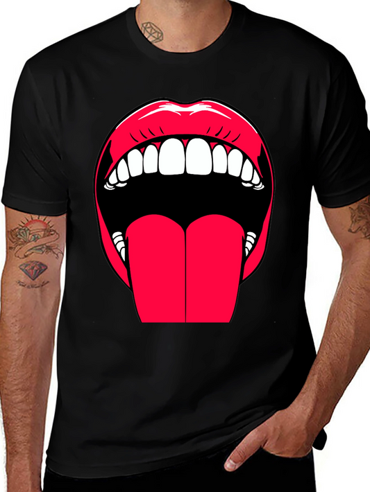Bold Lips Graphic Tee - Expressive Black Cotton T-Shirt
