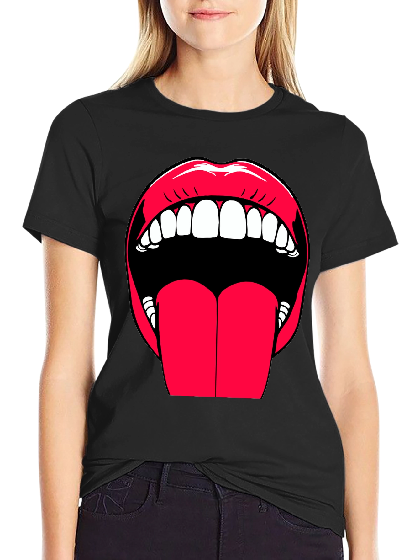 Bold Lips Graphic Tee - Expressive Black Cotton T-Shirt