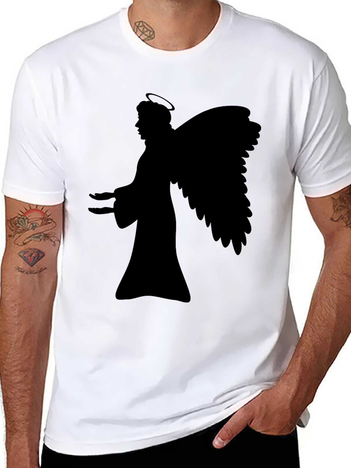 Angel Silhouette Graphic Black T-Shirt