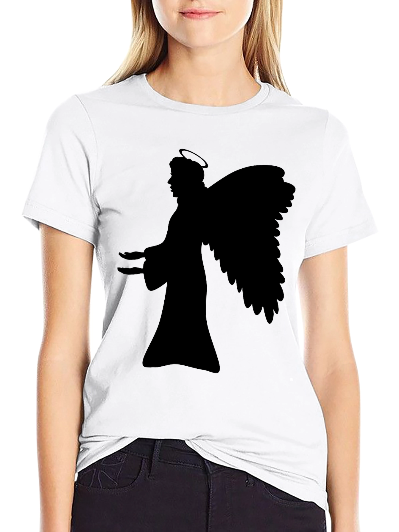 Angel Silhouette Graphic Black T-Shirt