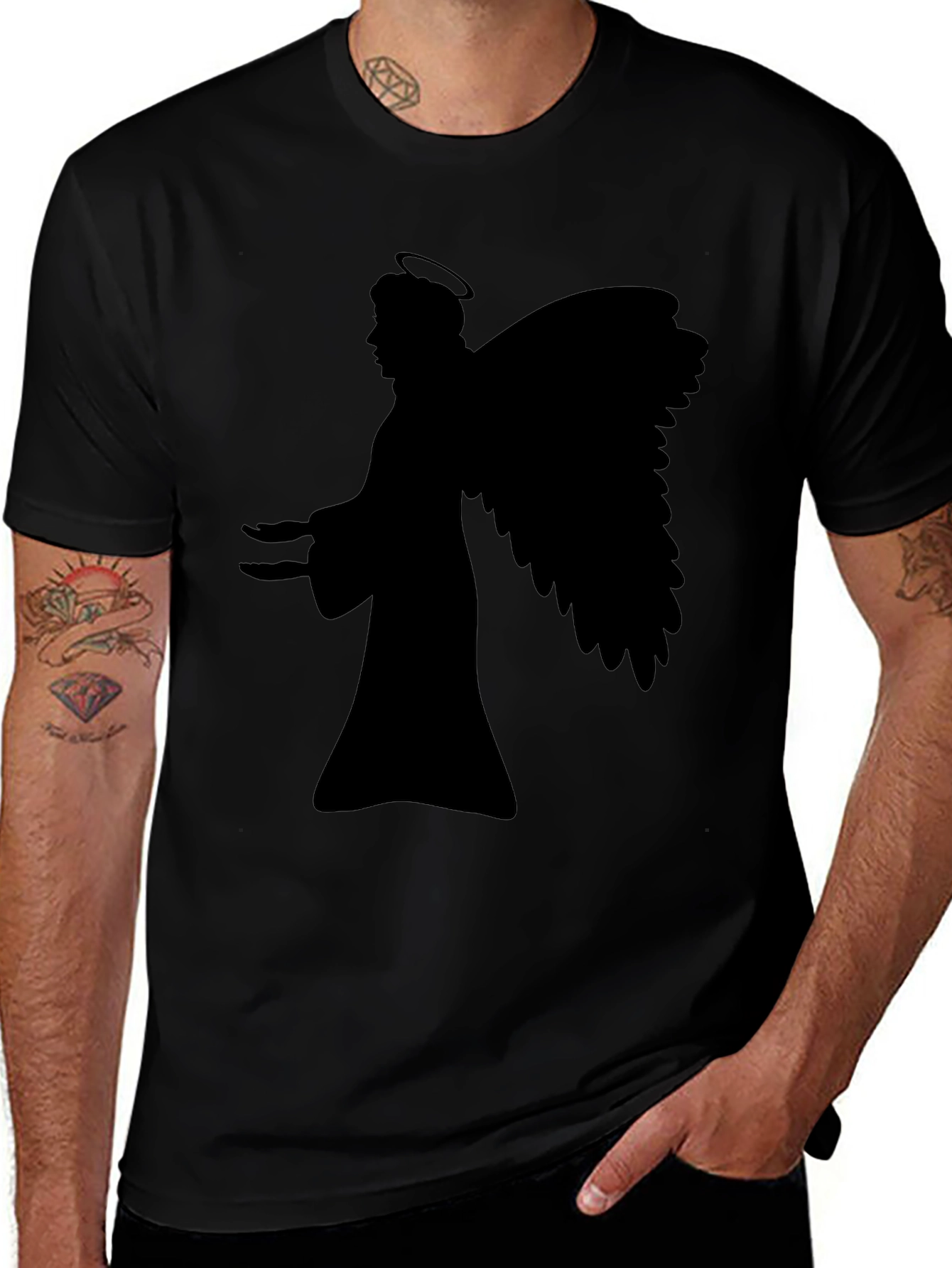 Angel Silhouette Graphic Black T-Shirt