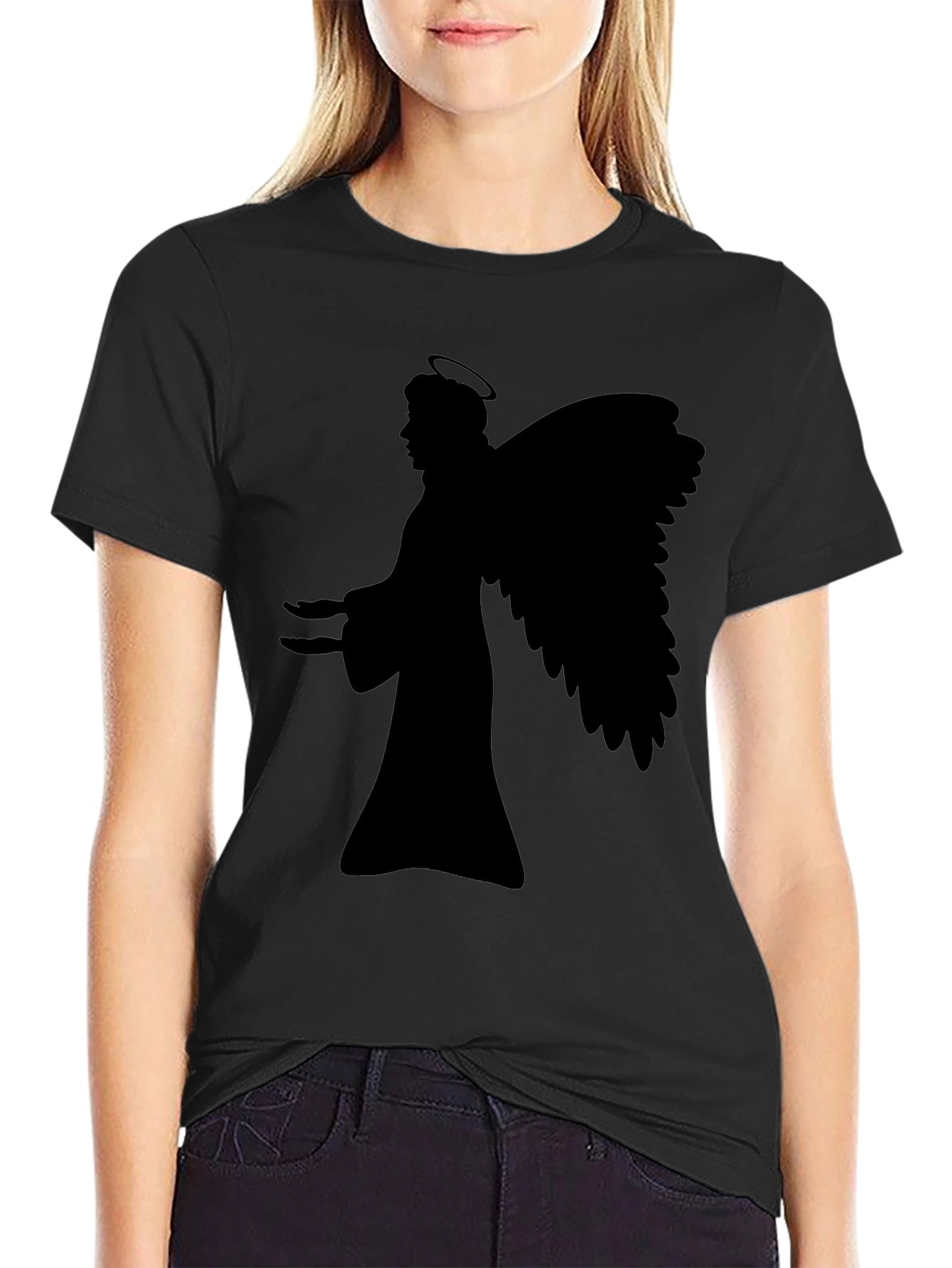Angel Silhouette Graphic Black T-Shirt