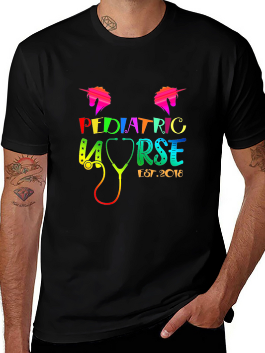 Pediatric Nurse Unicorn Graphic T-Shirt Est. 2018 Rainbow