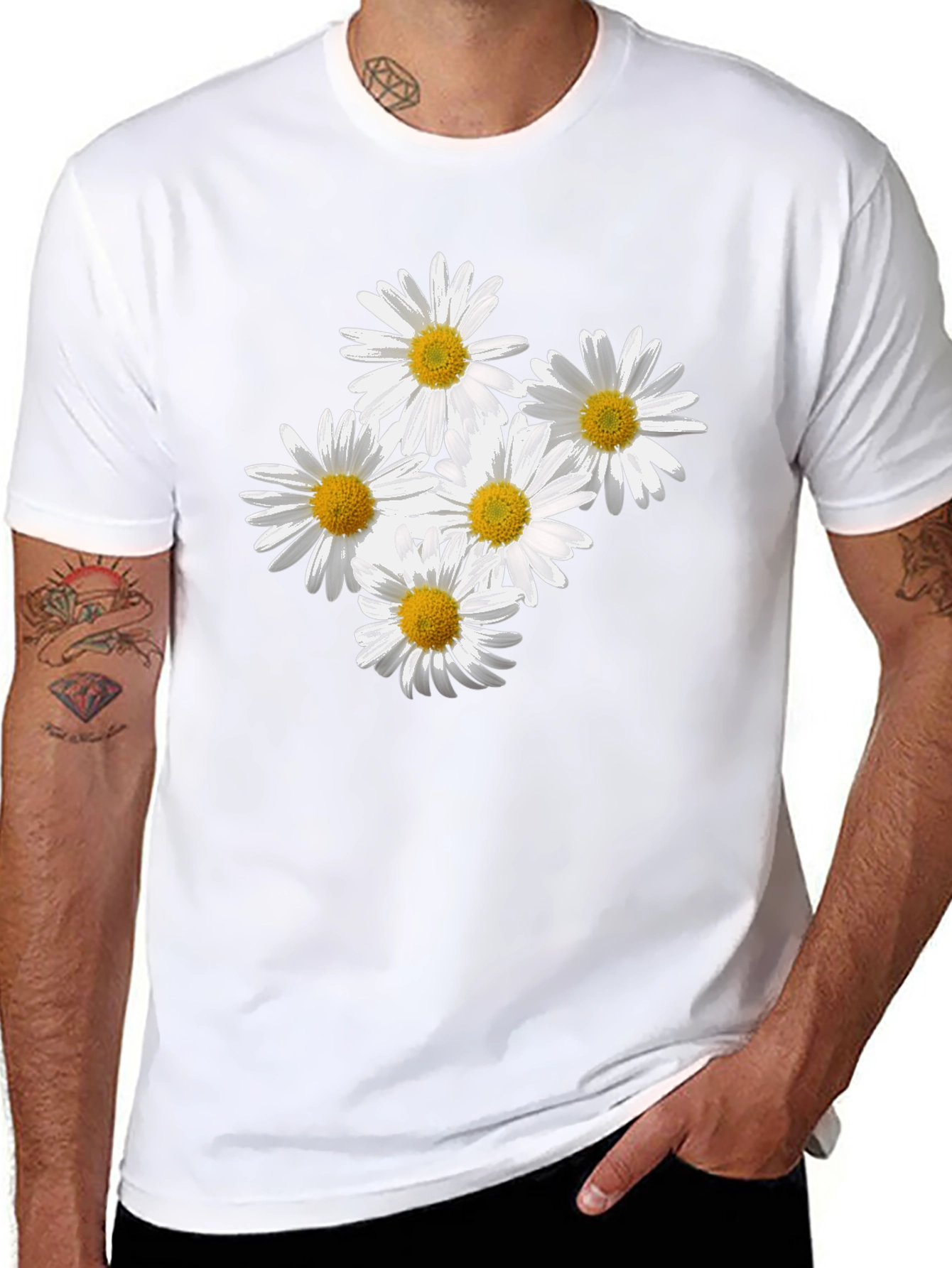 Daisy Flower Graphic Black T-Shirt