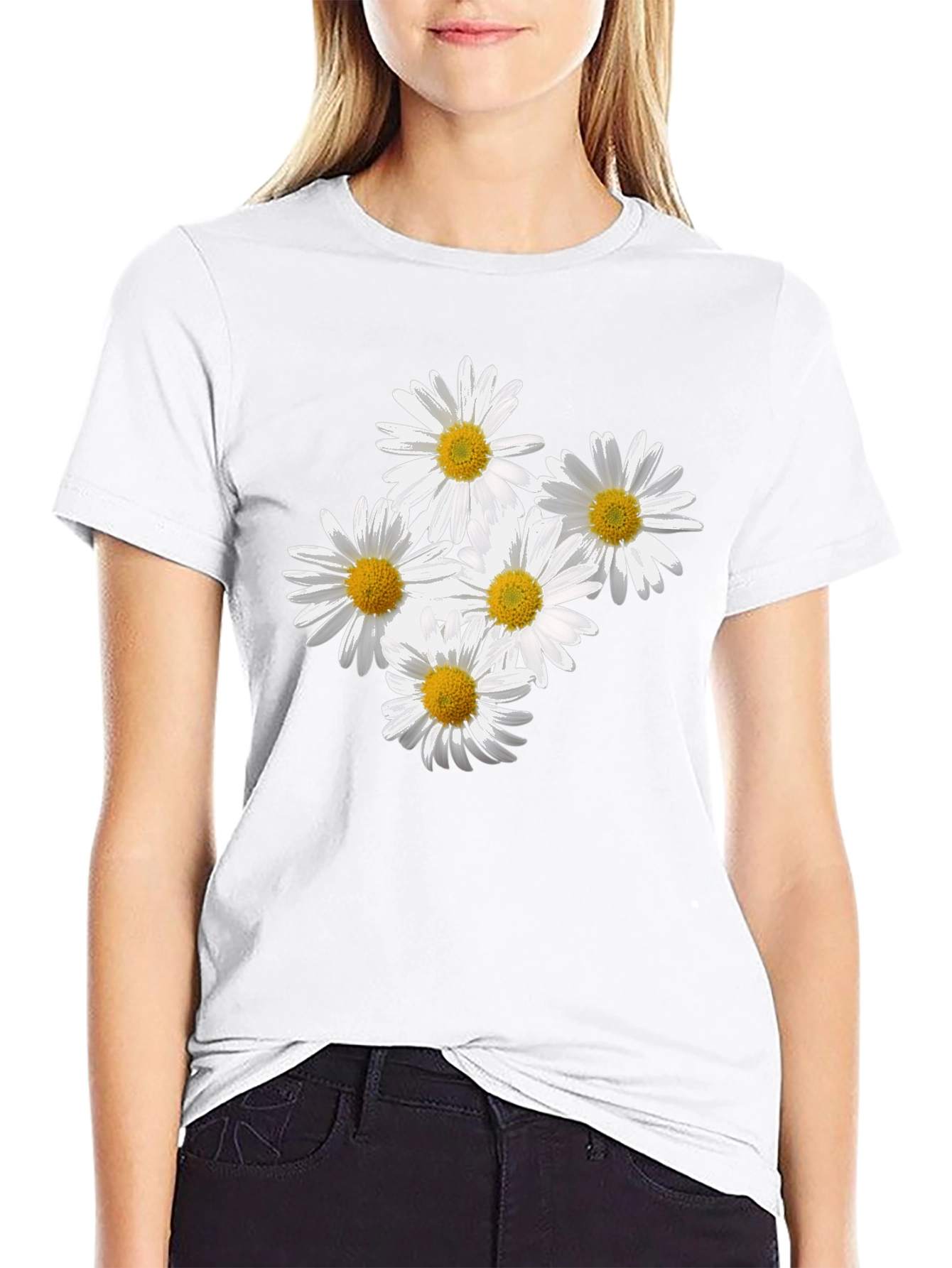 Daisy Flower Graphic Black T-Shirt