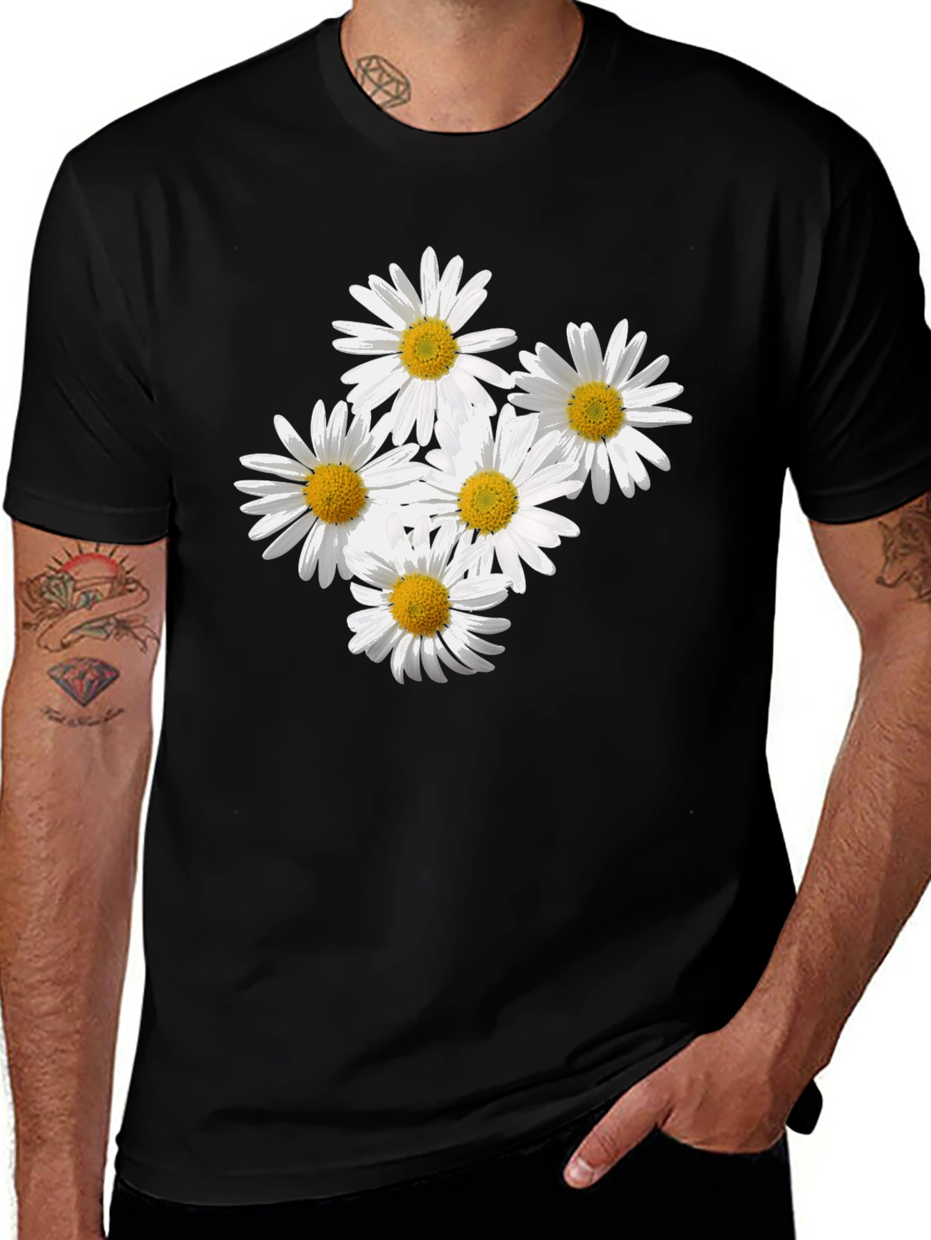 Daisy Flower Graphic Black T-Shirt