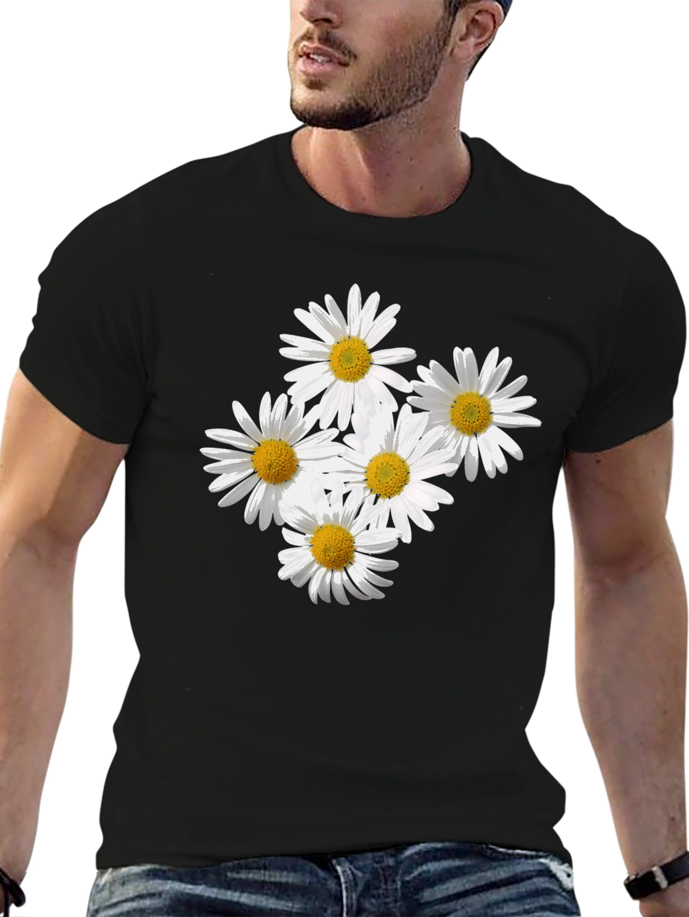 Daisy Flower Graphic Black T-Shirt