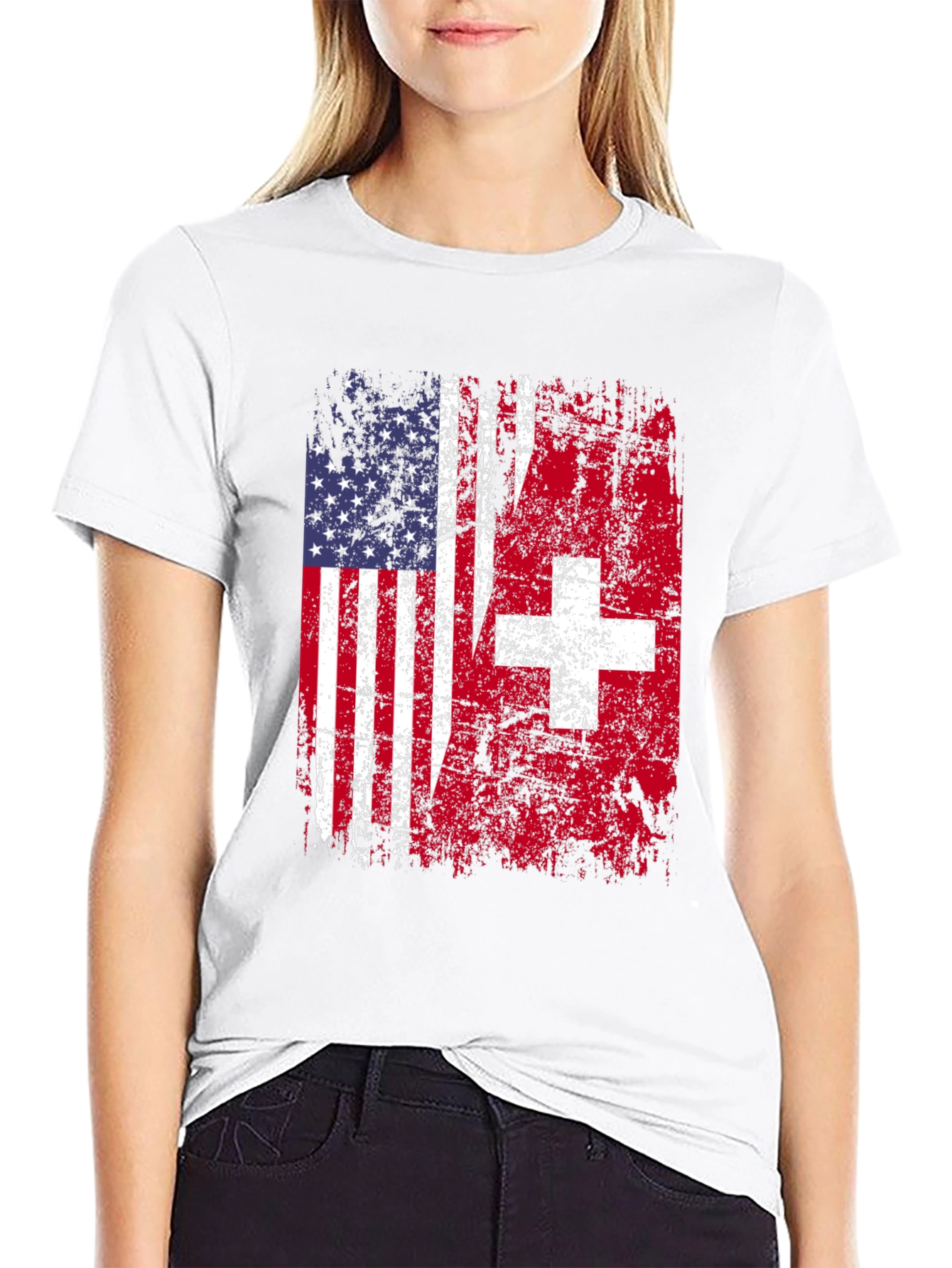 USA Switzerland Flag Graphic T-Shirt