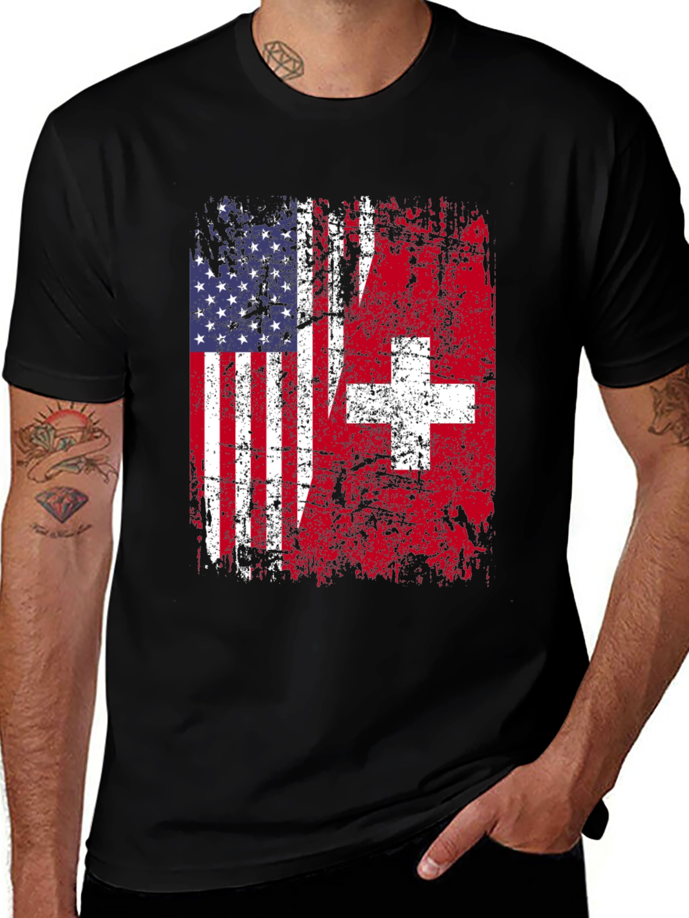 USA Switzerland Flag Graphic T-Shirt