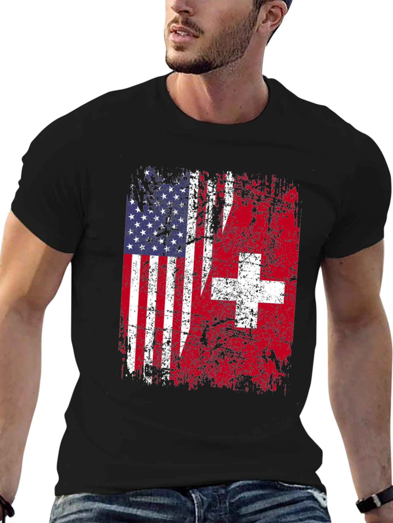 USA Switzerland Flag Graphic T-Shirt