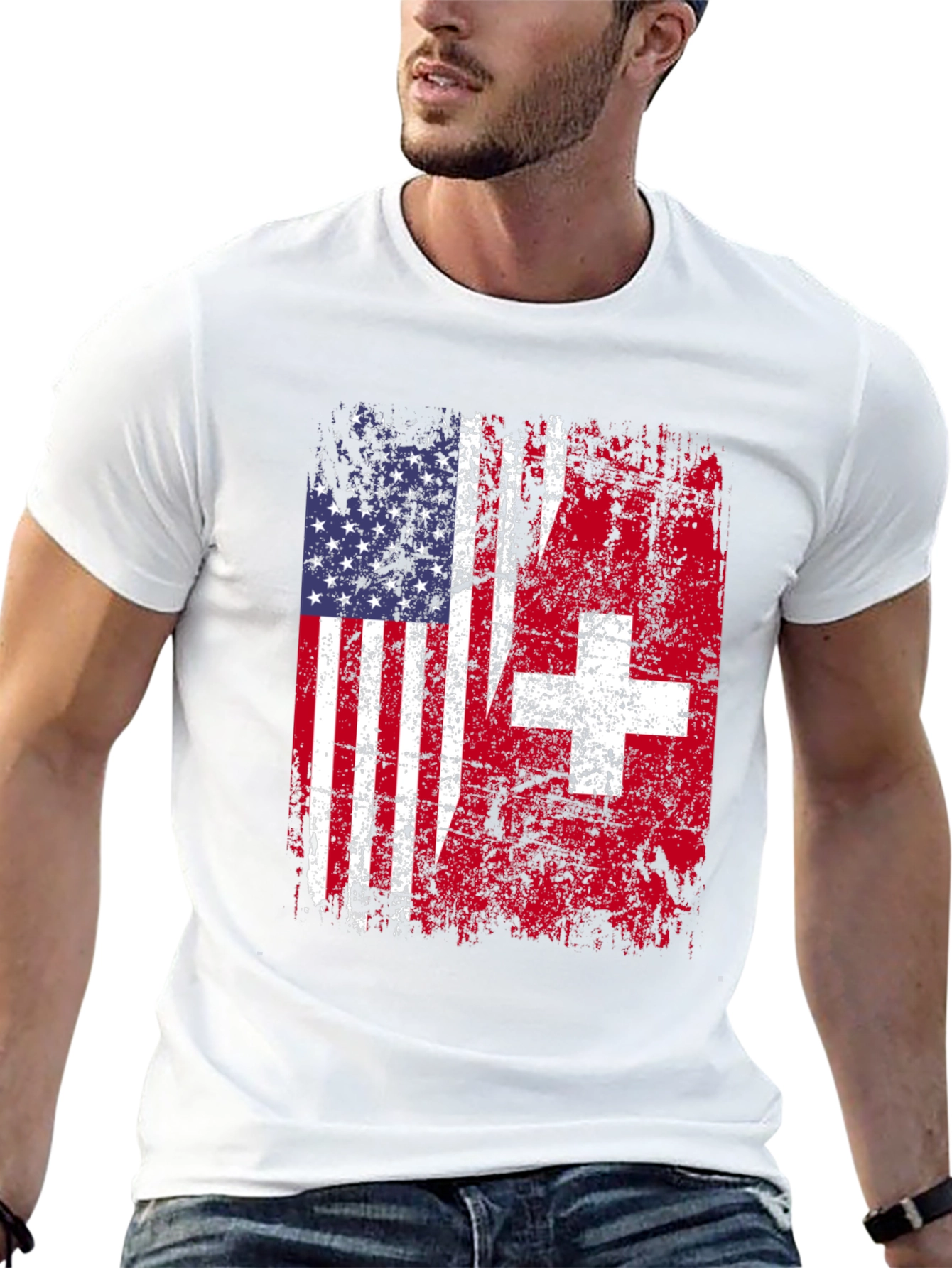 USA Switzerland Flag Graphic T-Shirt