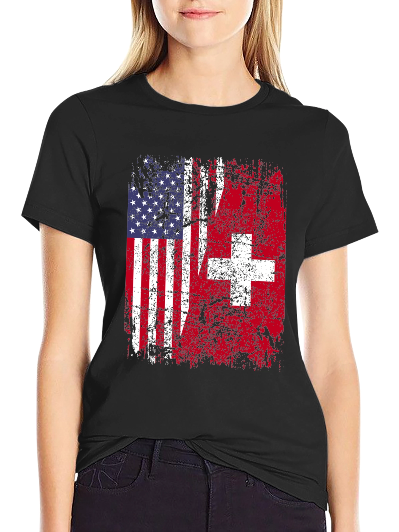 USA Switzerland Flag Graphic T-Shirt