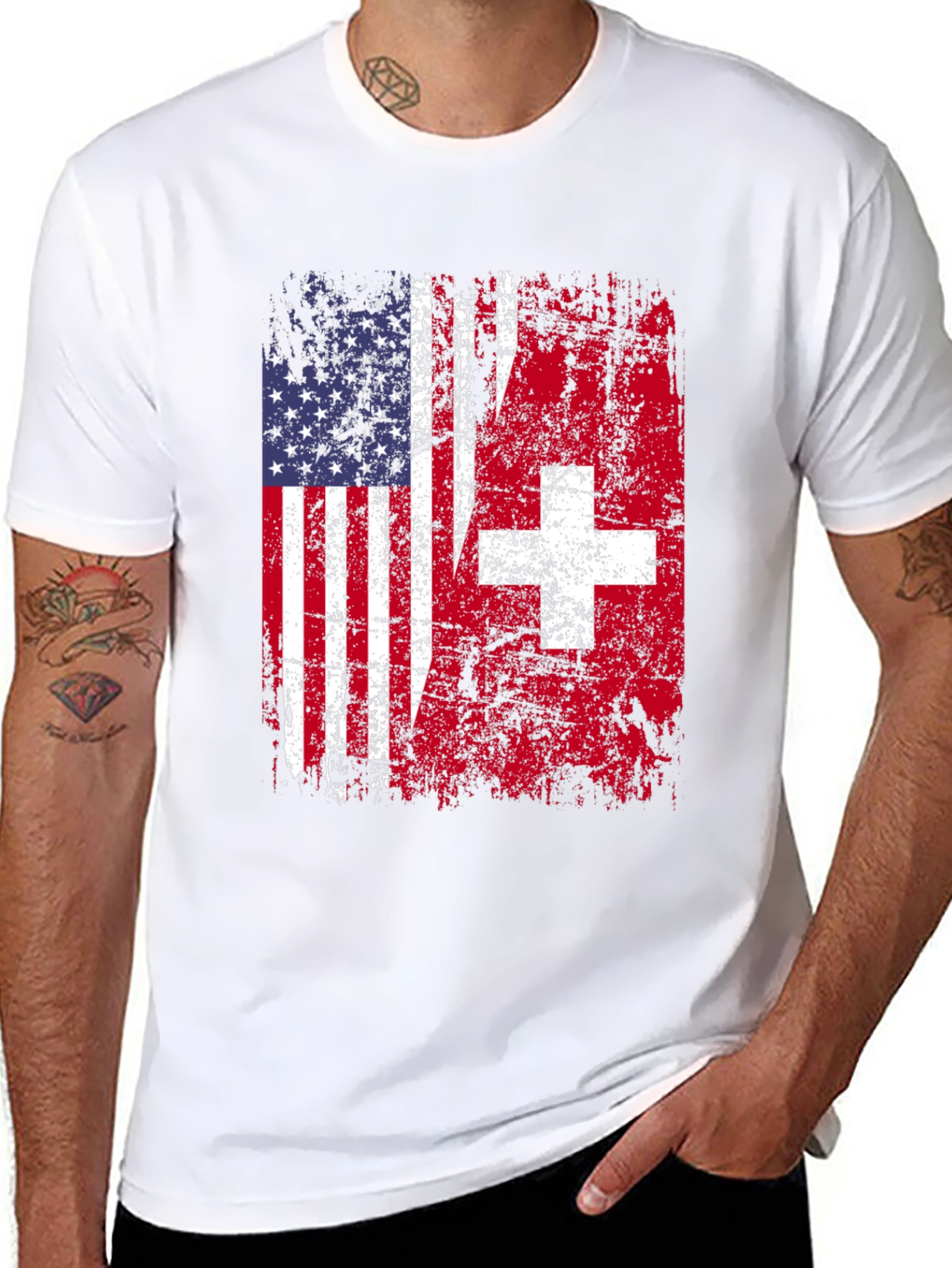 USA Switzerland Flag Graphic T-Shirt