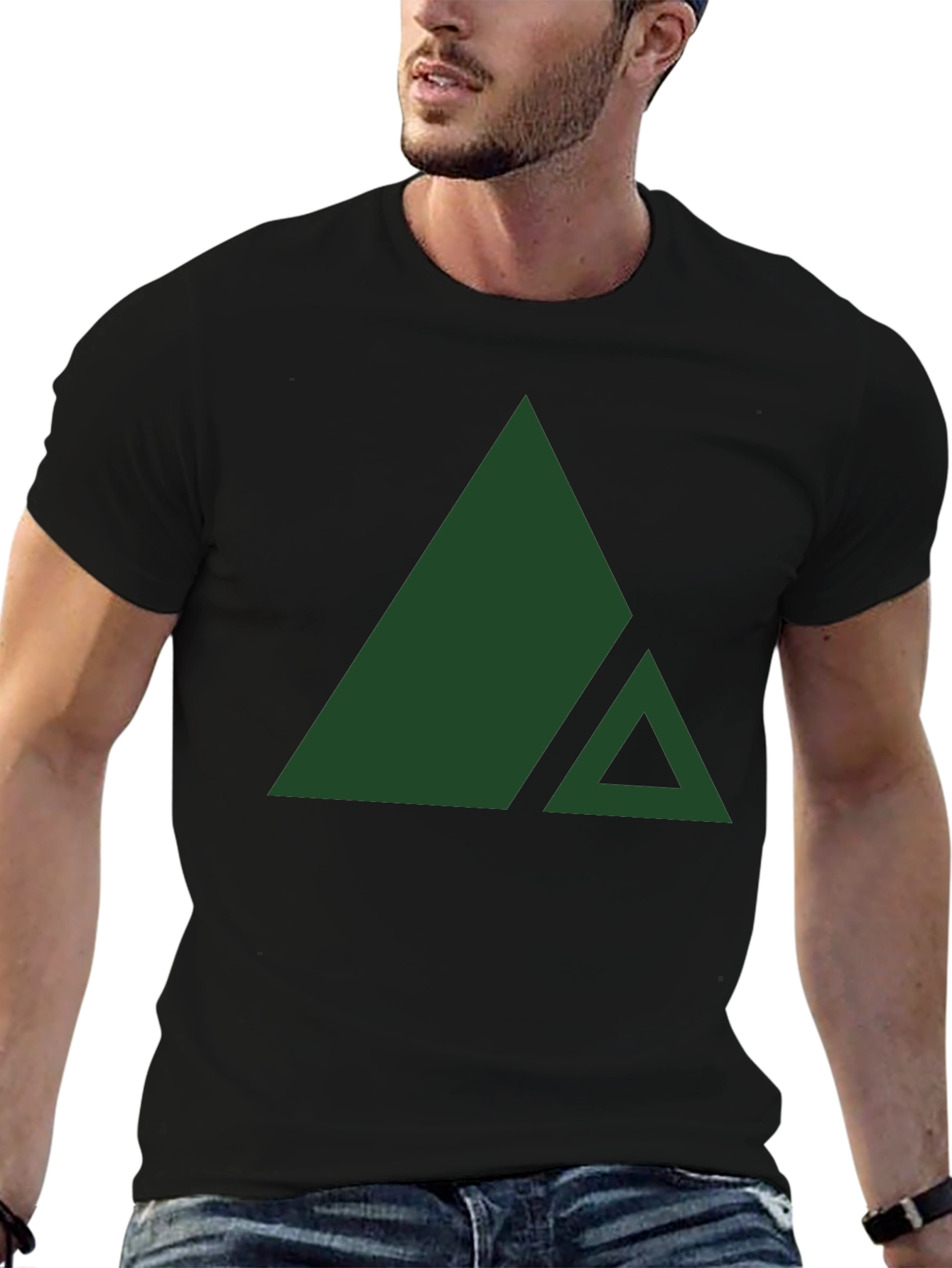 Modern Geometric Triangle Graphic Tee - Black