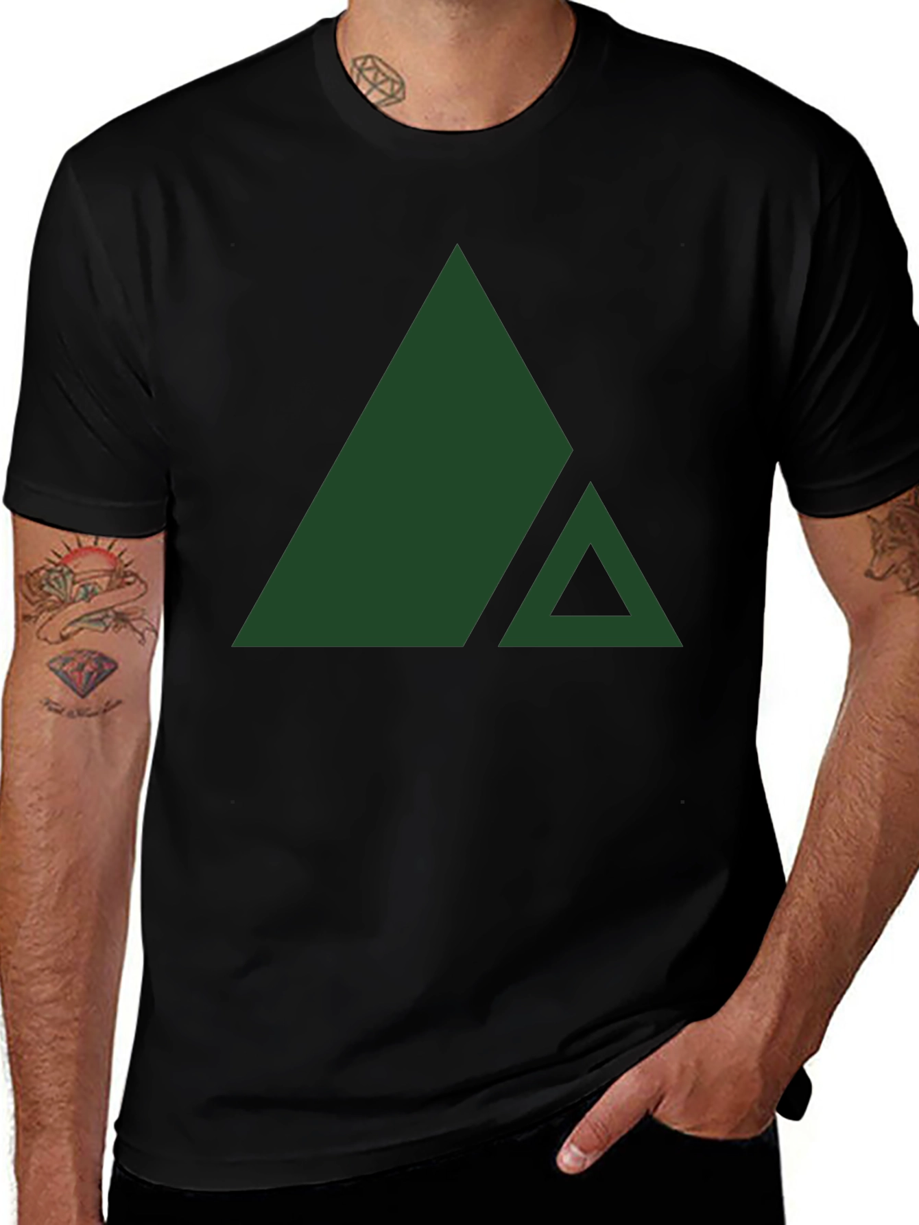 Modern Geometric Triangle Graphic Tee - Black