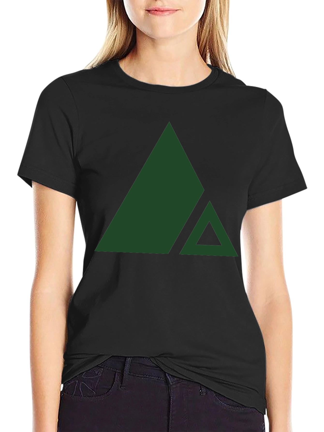 Modern Geometric Triangle Graphic Tee - Black