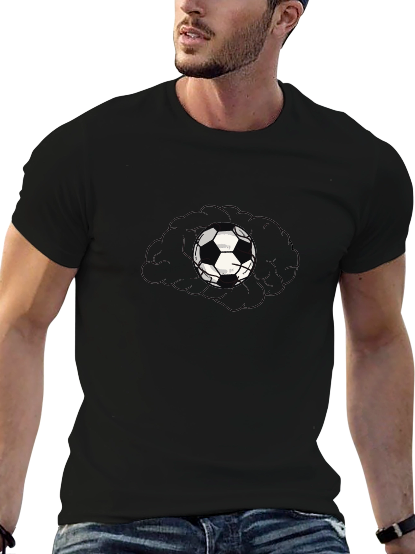 Mens Black T-Shirt with Soccer Ball Graphic