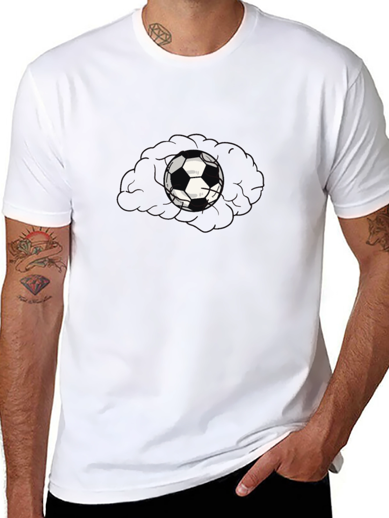Mens Black T-Shirt with Soccer Ball Graphic
