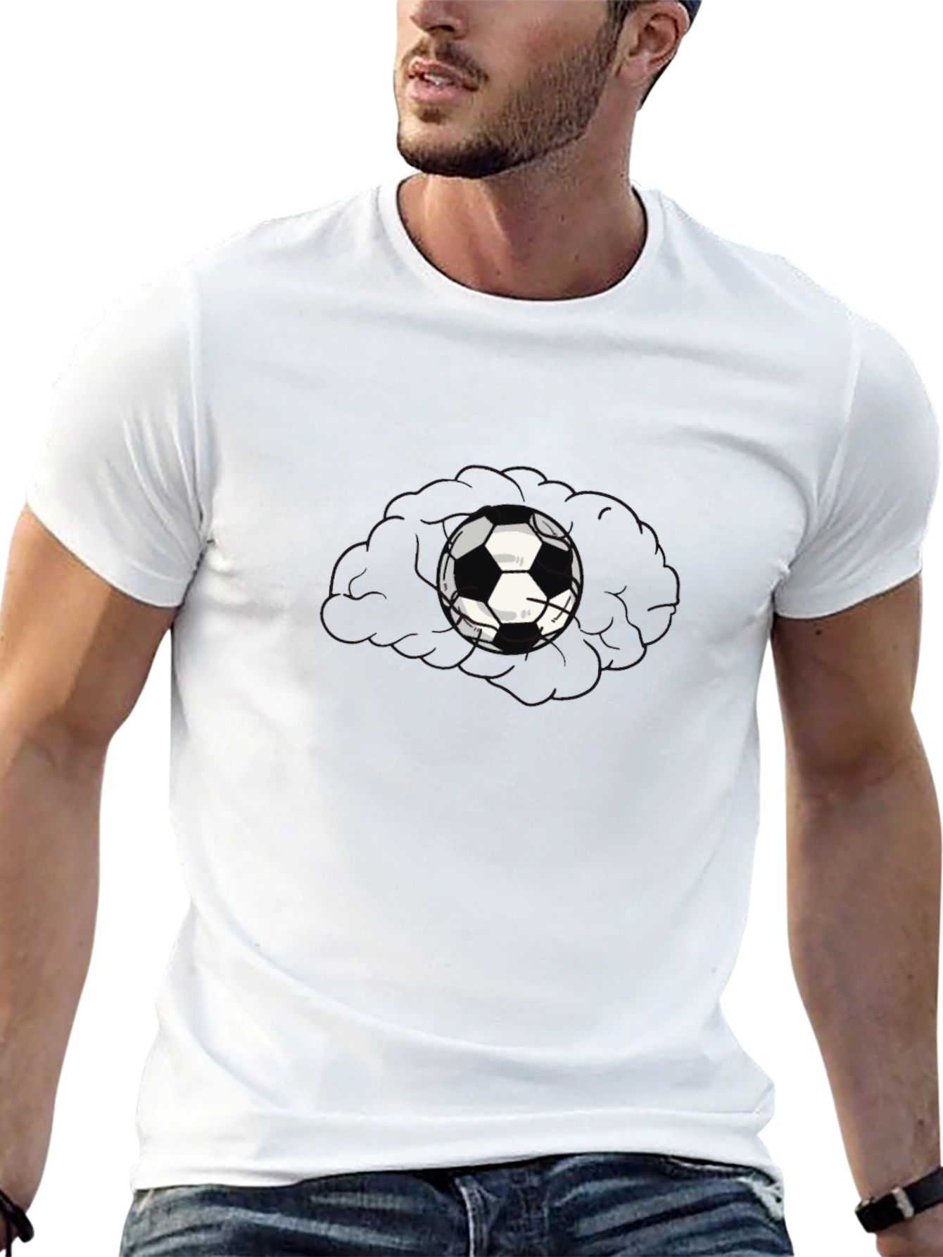 Mens Black T-Shirt with Soccer Ball Graphic