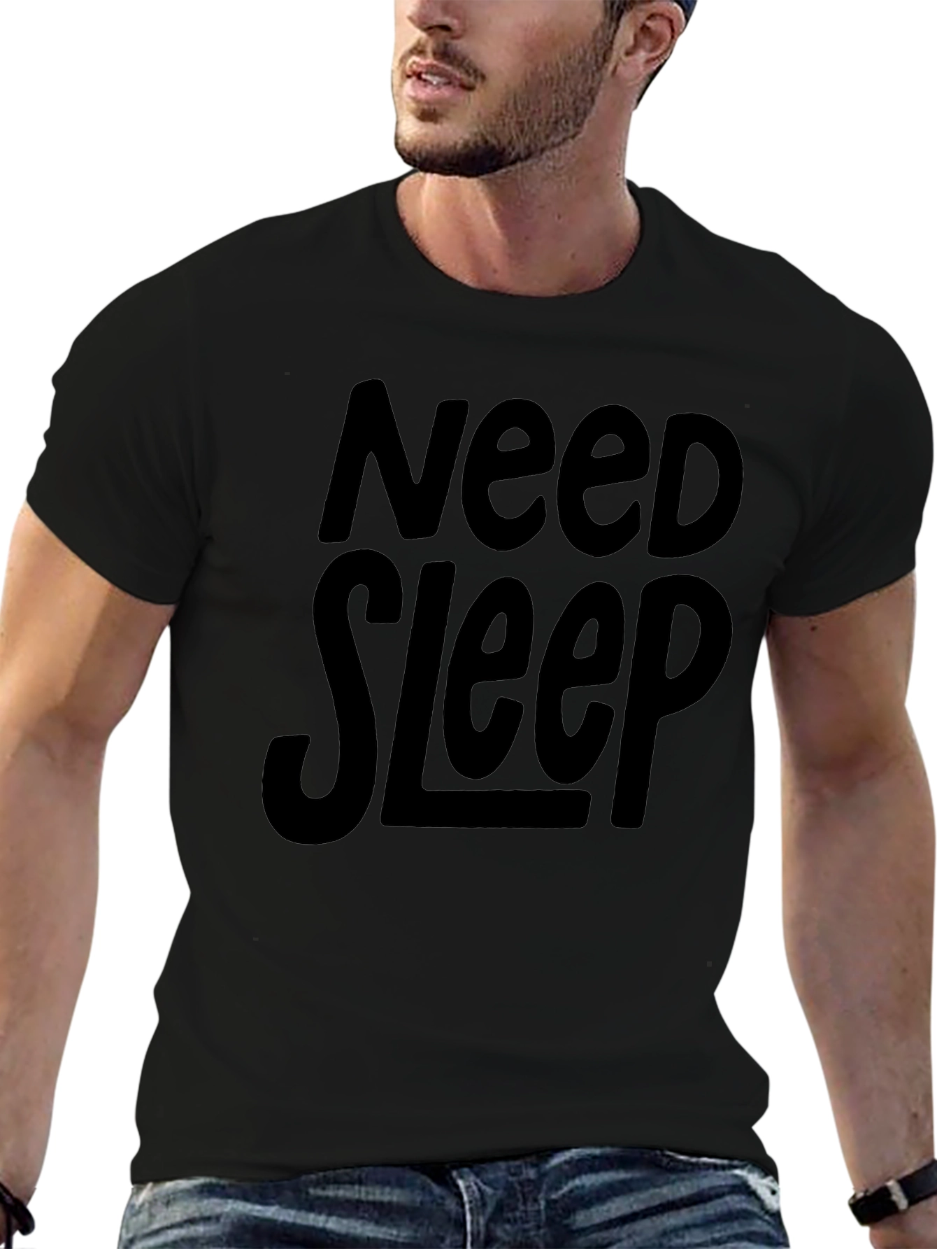 Need Sleep Black Cotton Graphic T-Shirt