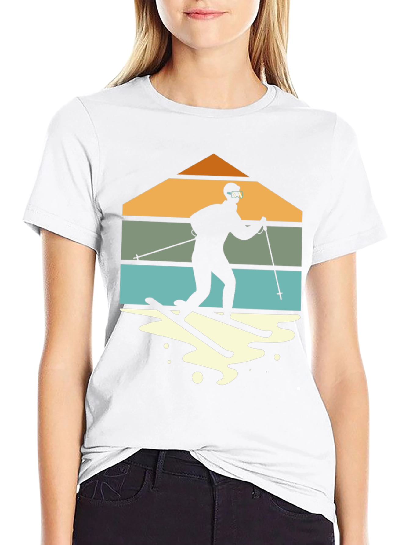 Retro Skiing T-Shirt - Mountain Silhouette Design